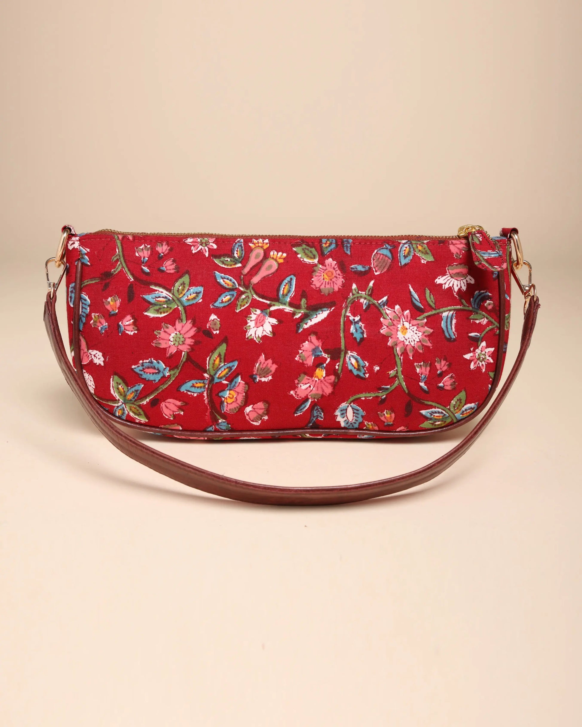 Imperial Red Cotton Blockprinted Mini Baguette Bag My Store