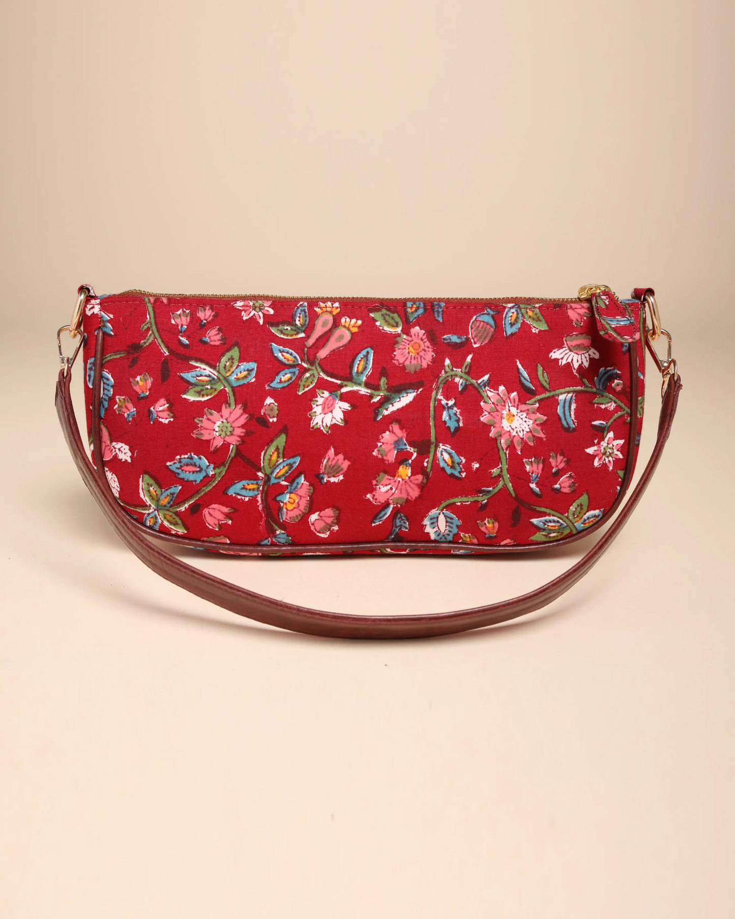 Imperial Red Cotton Blockprinted Mini Baguette Bag My Store