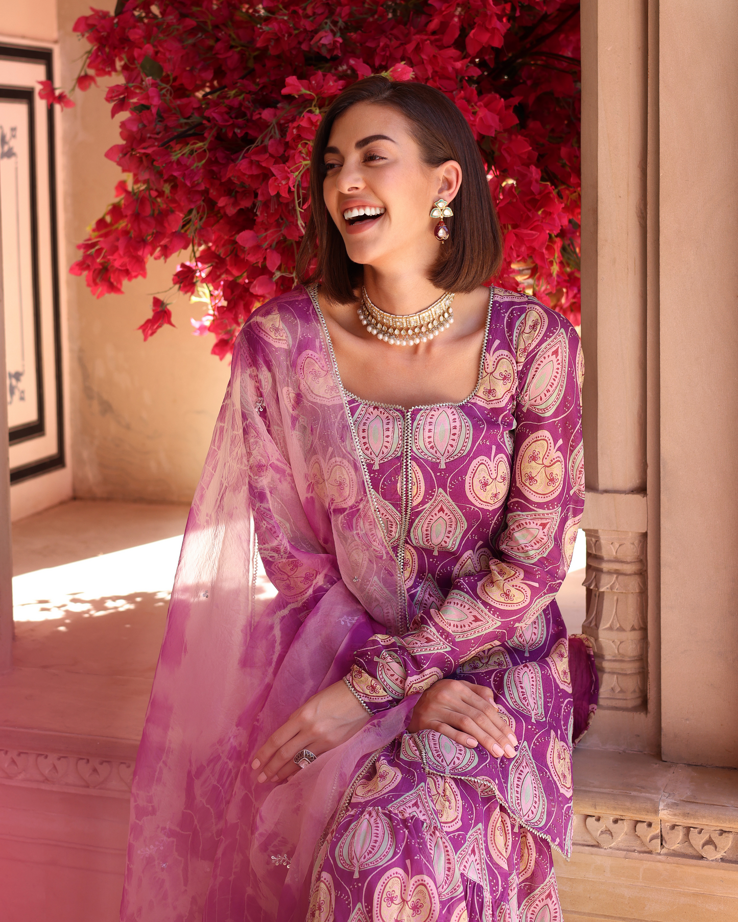 Lilac Floral Fantasy Printed Chinon Sharara Set Quick Cart