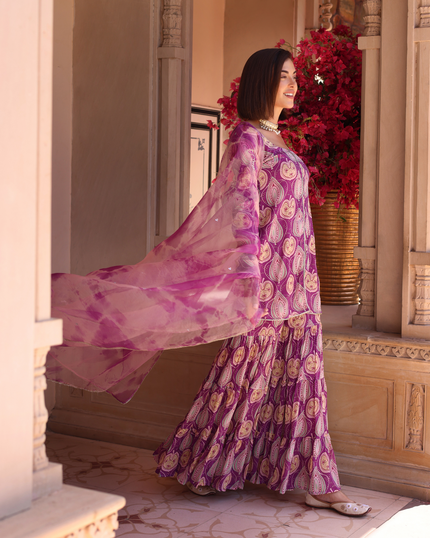 Lilac Floral Fantasy Printed Chinon Sharara Set Quick Cart