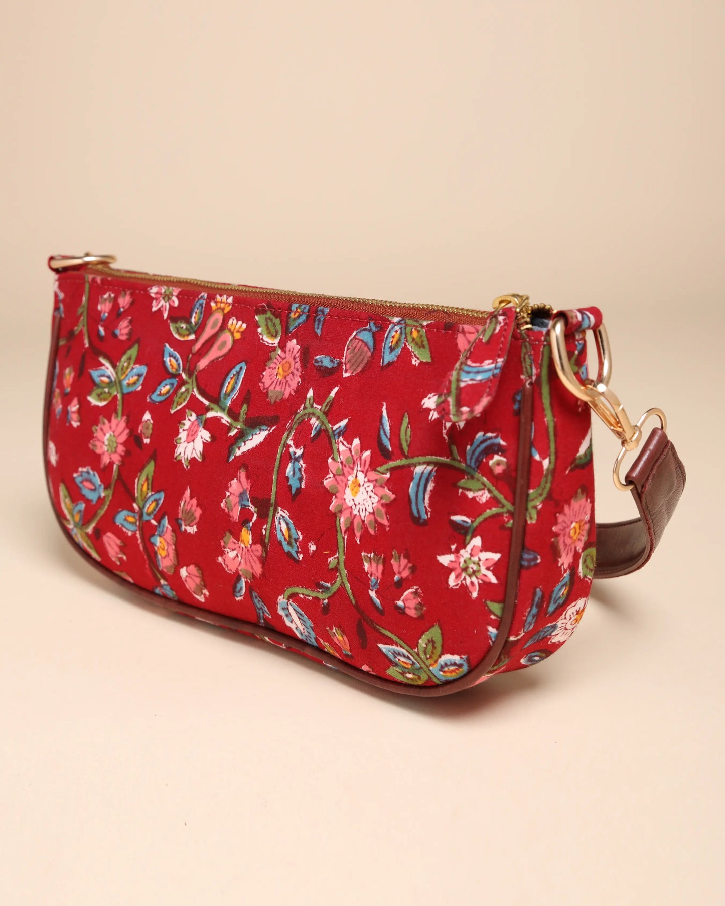 Imperial Red Cotton Blockprinted Mini Baguette Bag My Store