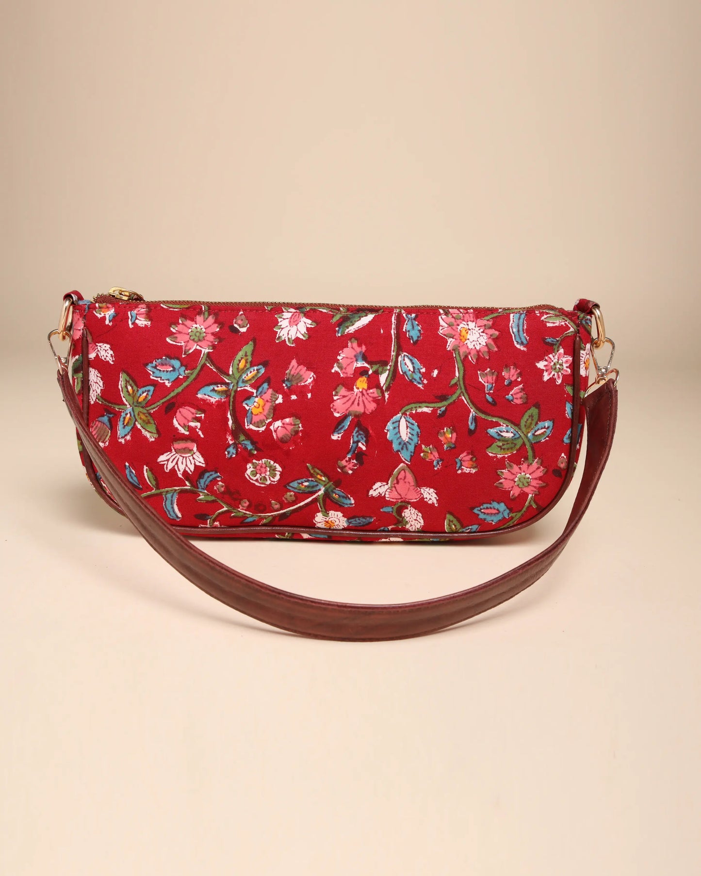 Imperial Red Cotton Blockprinted Mini Baguette Bag My Store