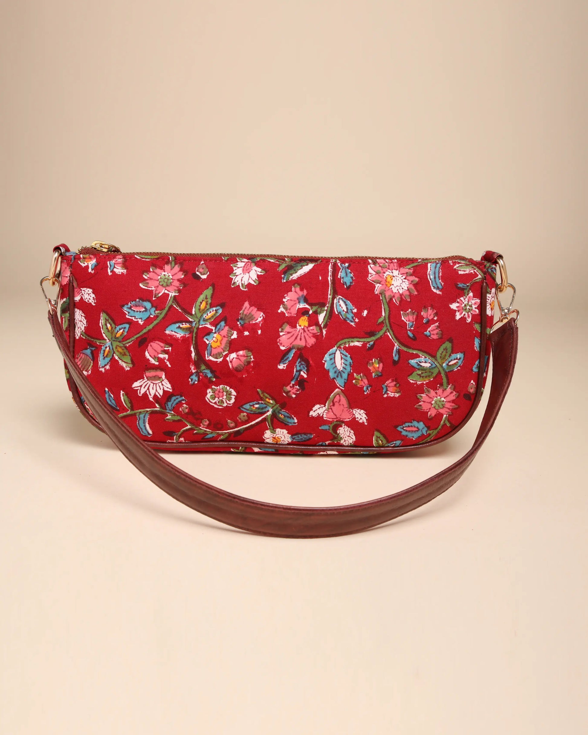 Imperial Red Cotton Blockprinted Mini Baguette Bag My Store