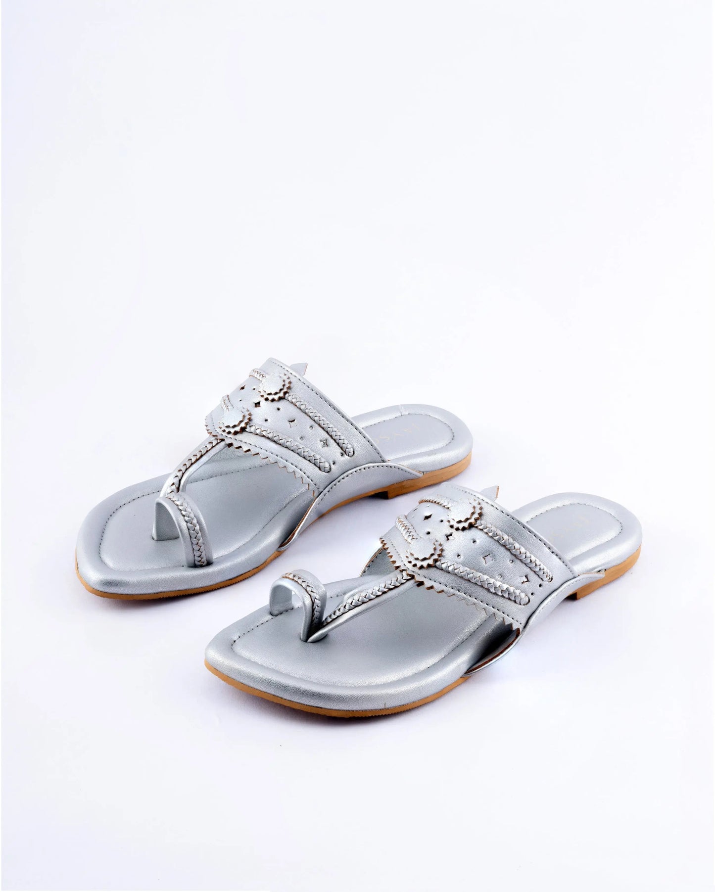 Silver Solid Kolha Flats My Store