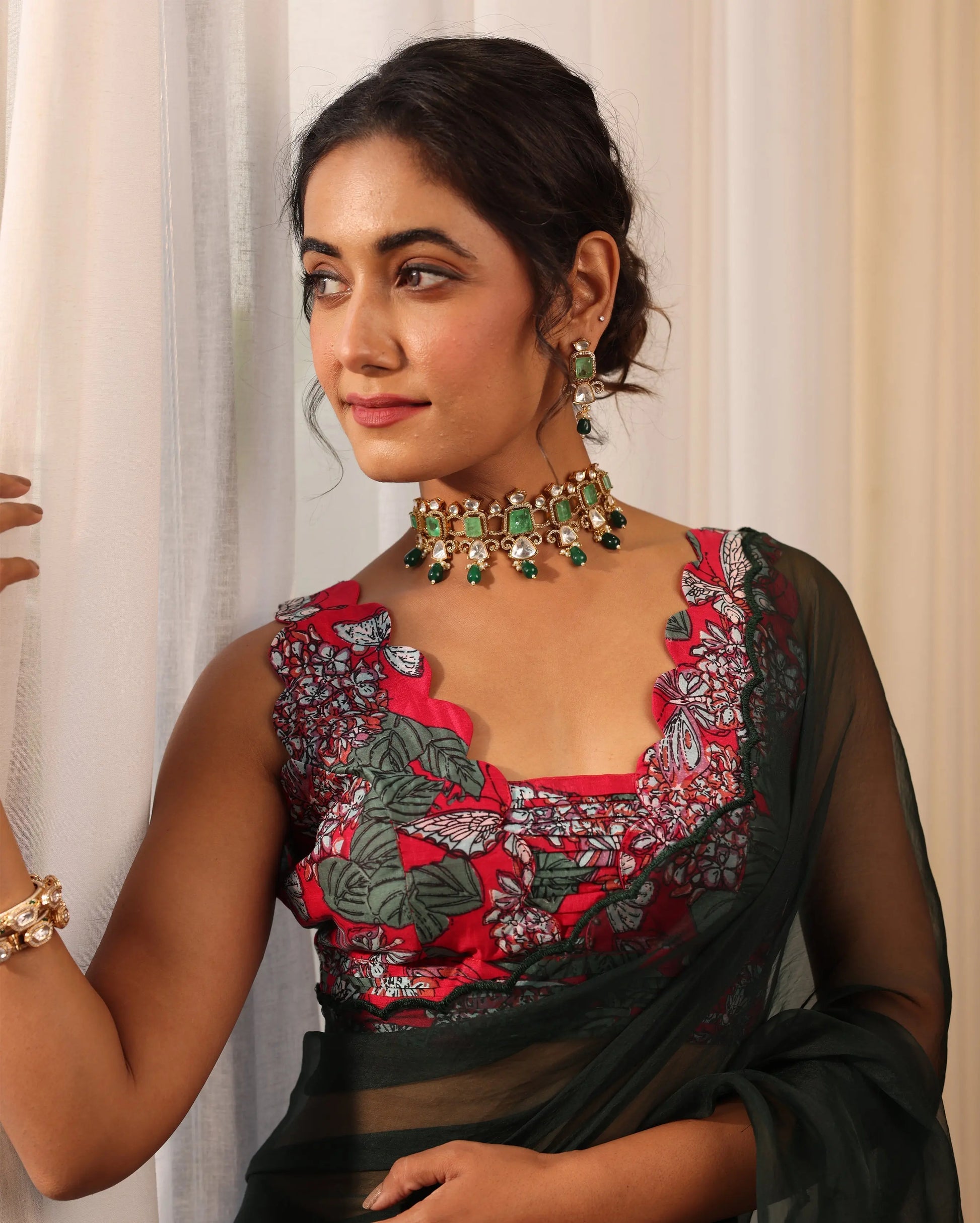 Riddhi Red Printed Chanderi Blouse My Store