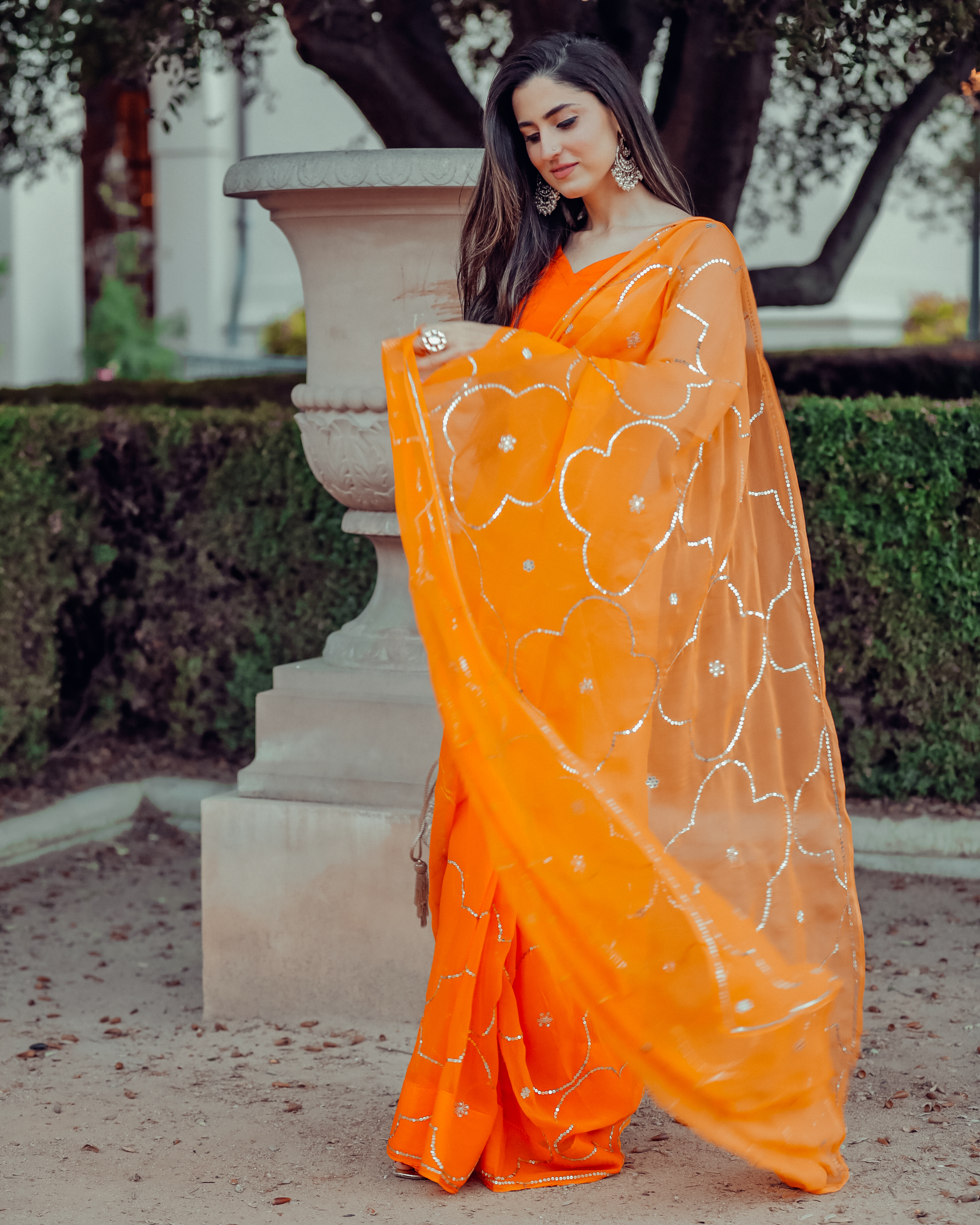 Autum Glory Sequin Jaal Pure Chiffon Saree Quick Cart