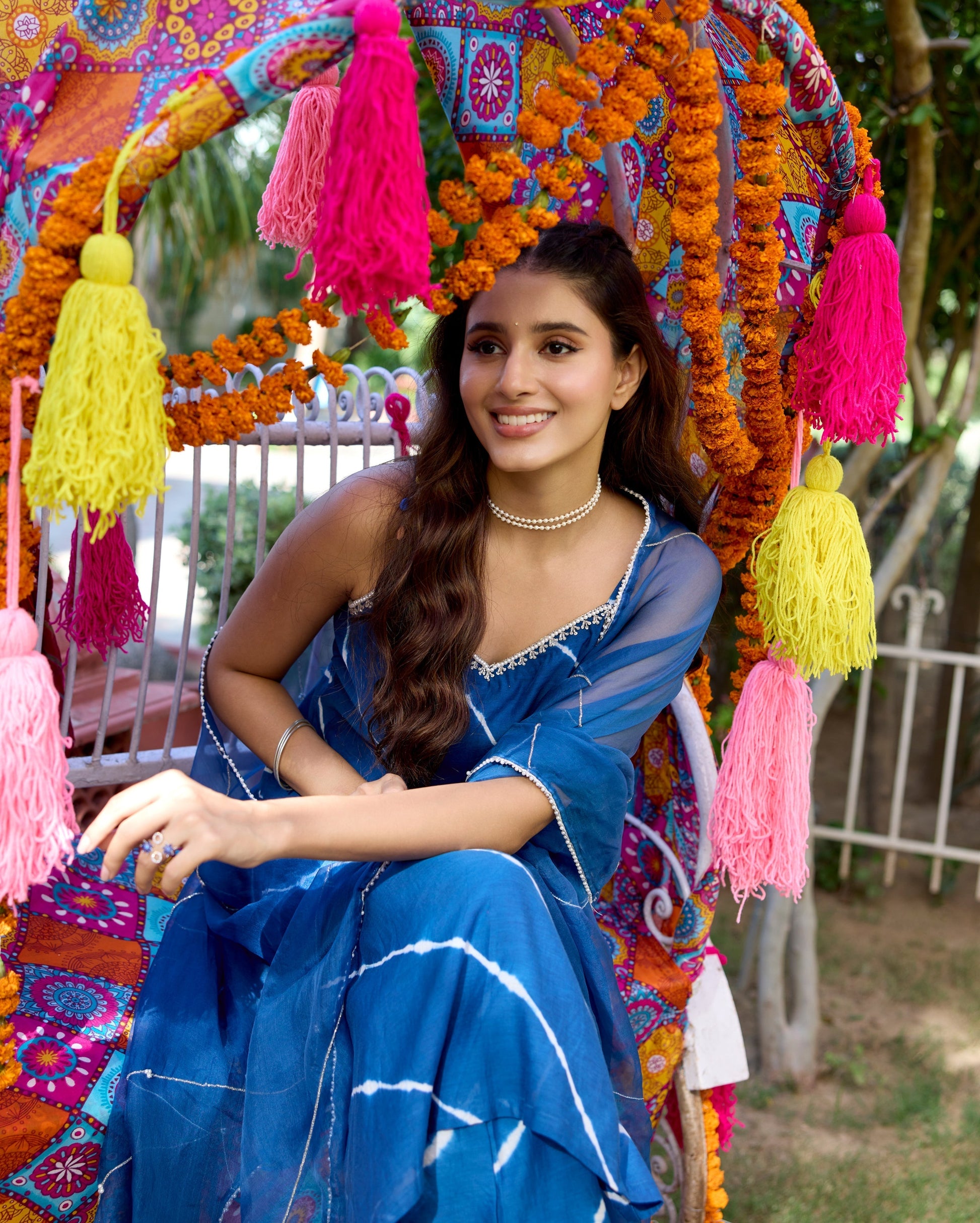 Sneh Blue Leheriya Cotton Suit Set My Store