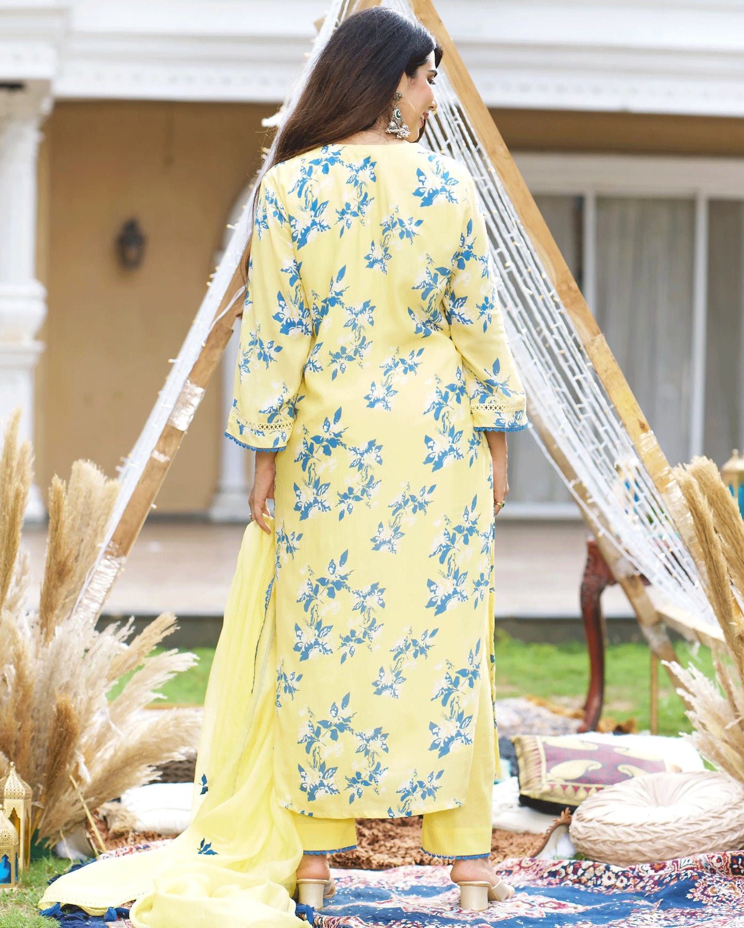 Shrinika Yellow Printed Silk Suit Set My Store
