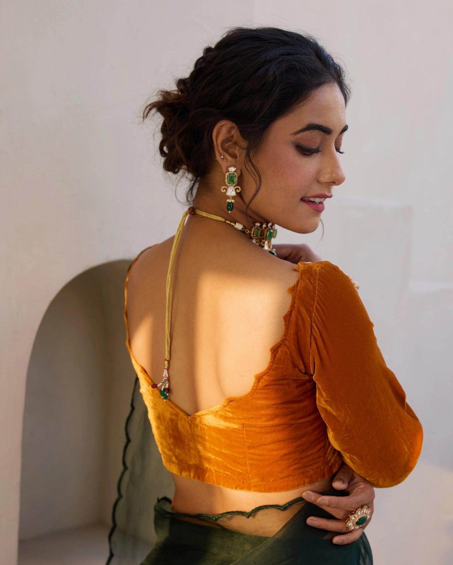 Sparrow Mustard Velvet Embroidered Blouse My Store