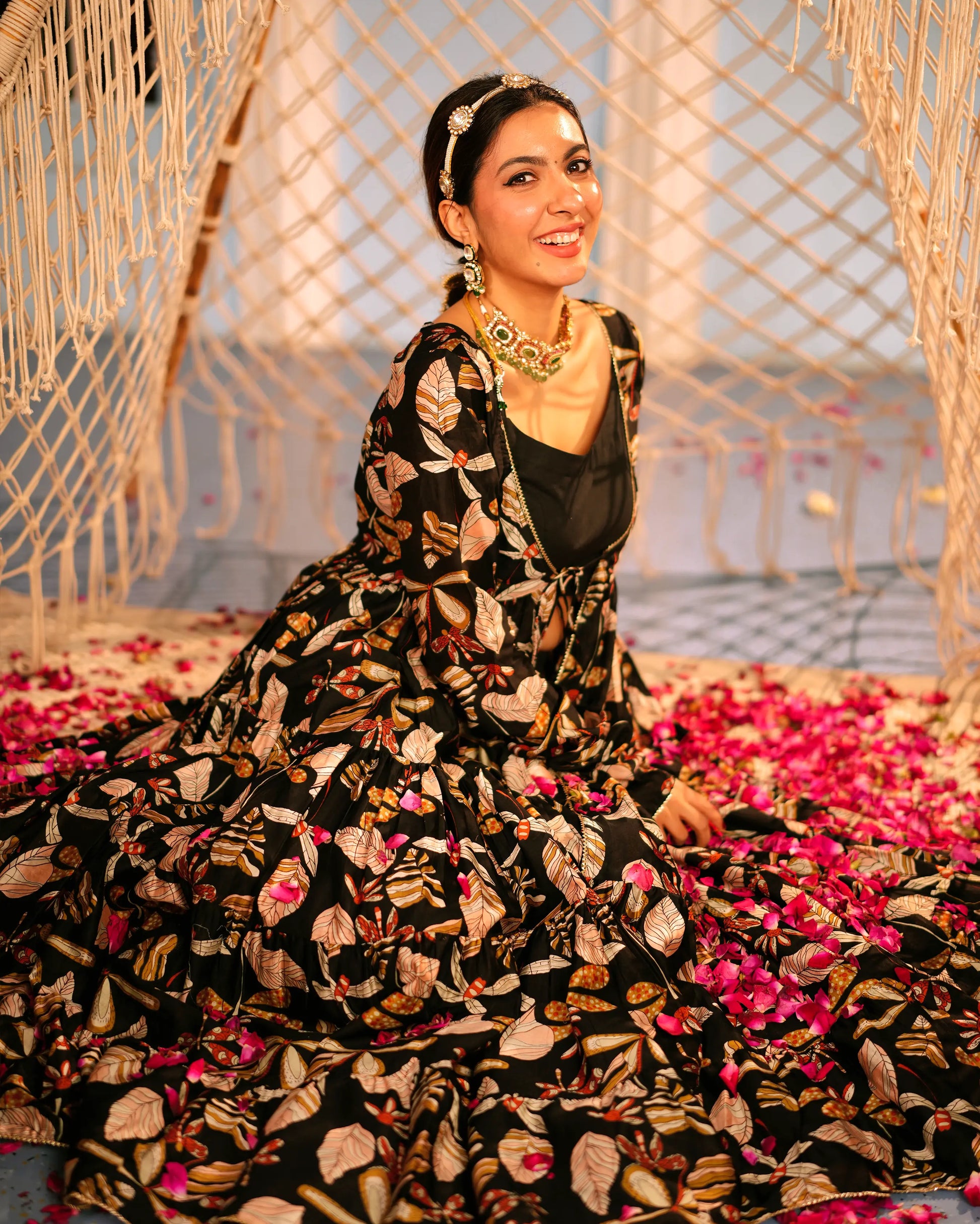 Jama Black Printed Chanderi Coord Set My Store