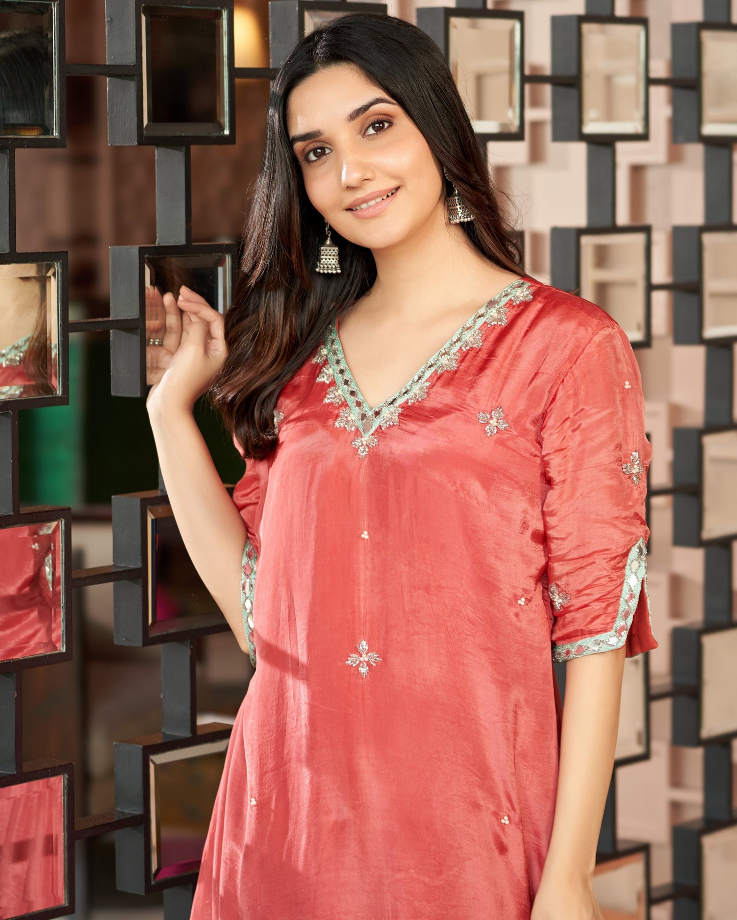 Gorya RoseGold Embroidered Silk Kurta Set Quick Cart