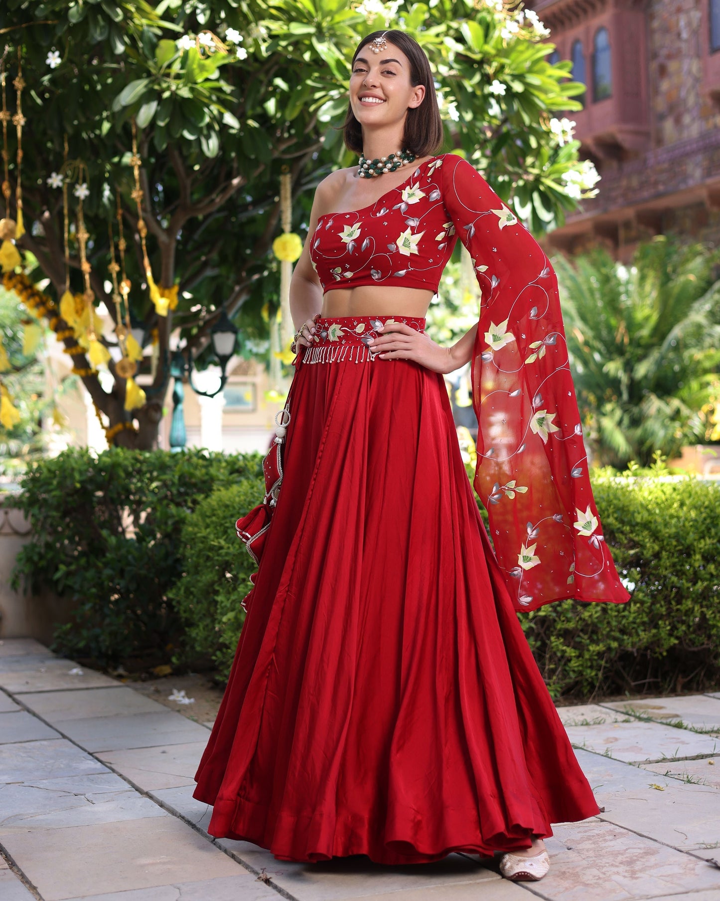 Rutvi Red Handpainted Satin Lehenga Set Quick Cart