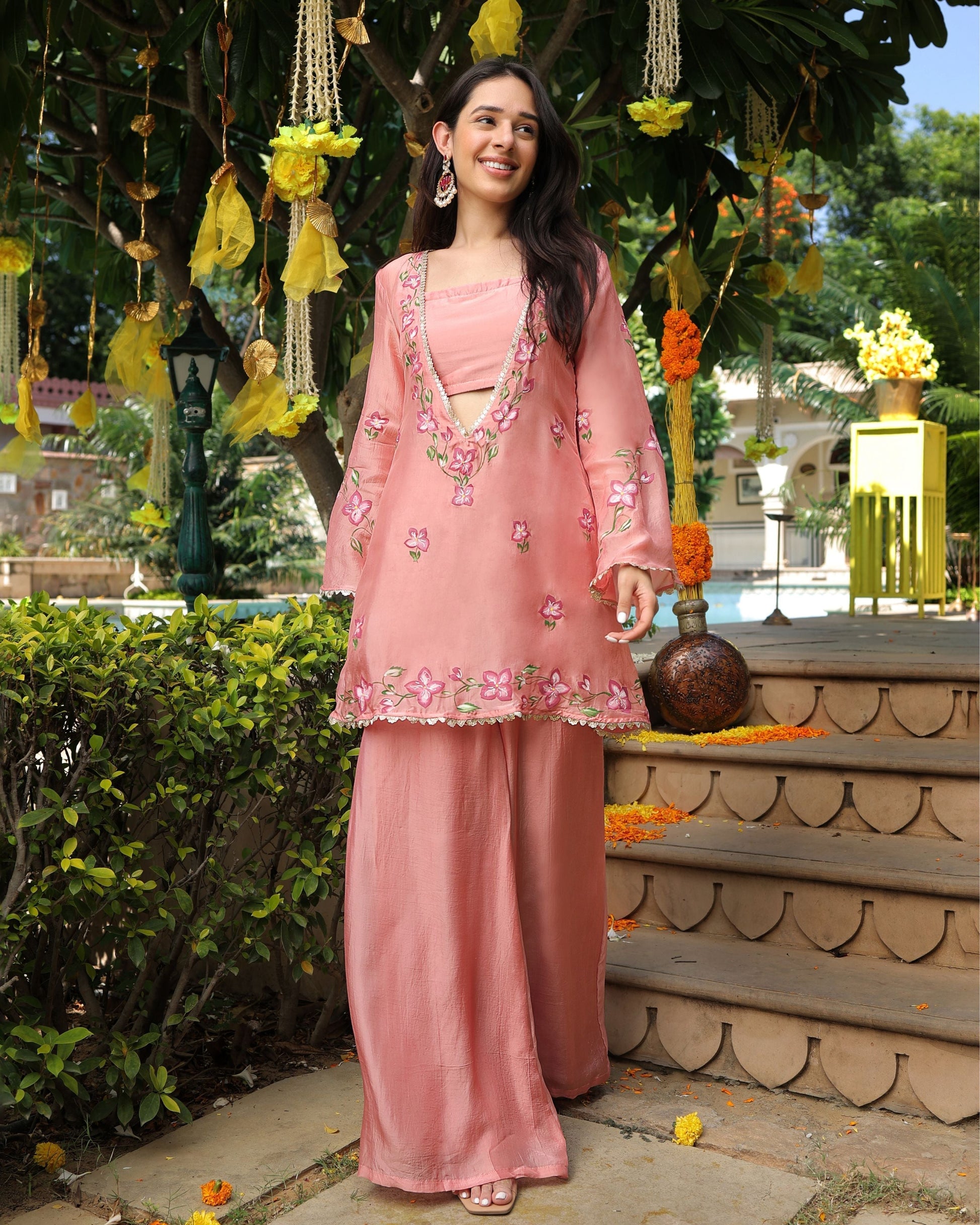 Peach Mystery Handpainted Silk Coord Set Quick Cart