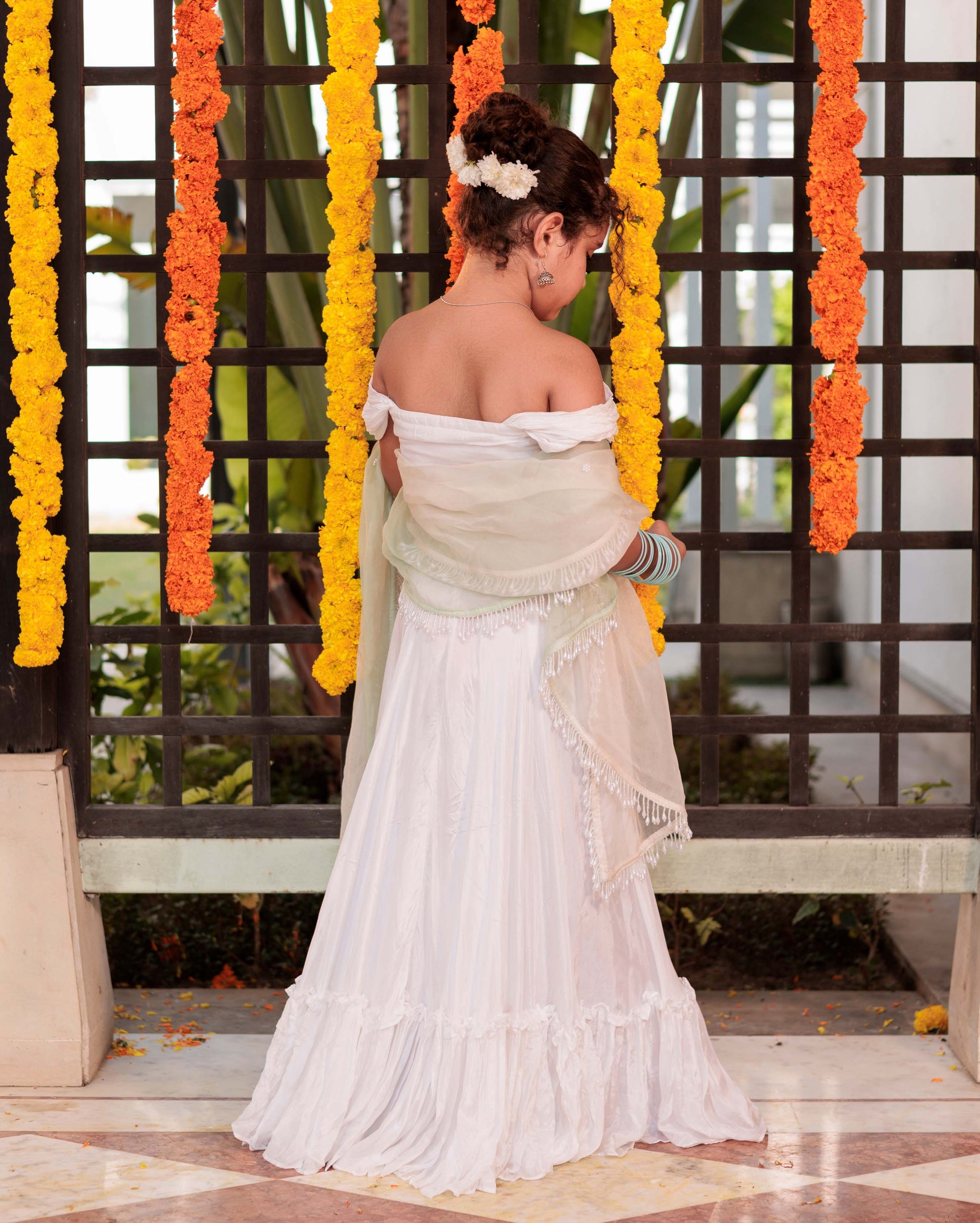 Snowflake Serenade White Silk Lehenga Set My Store