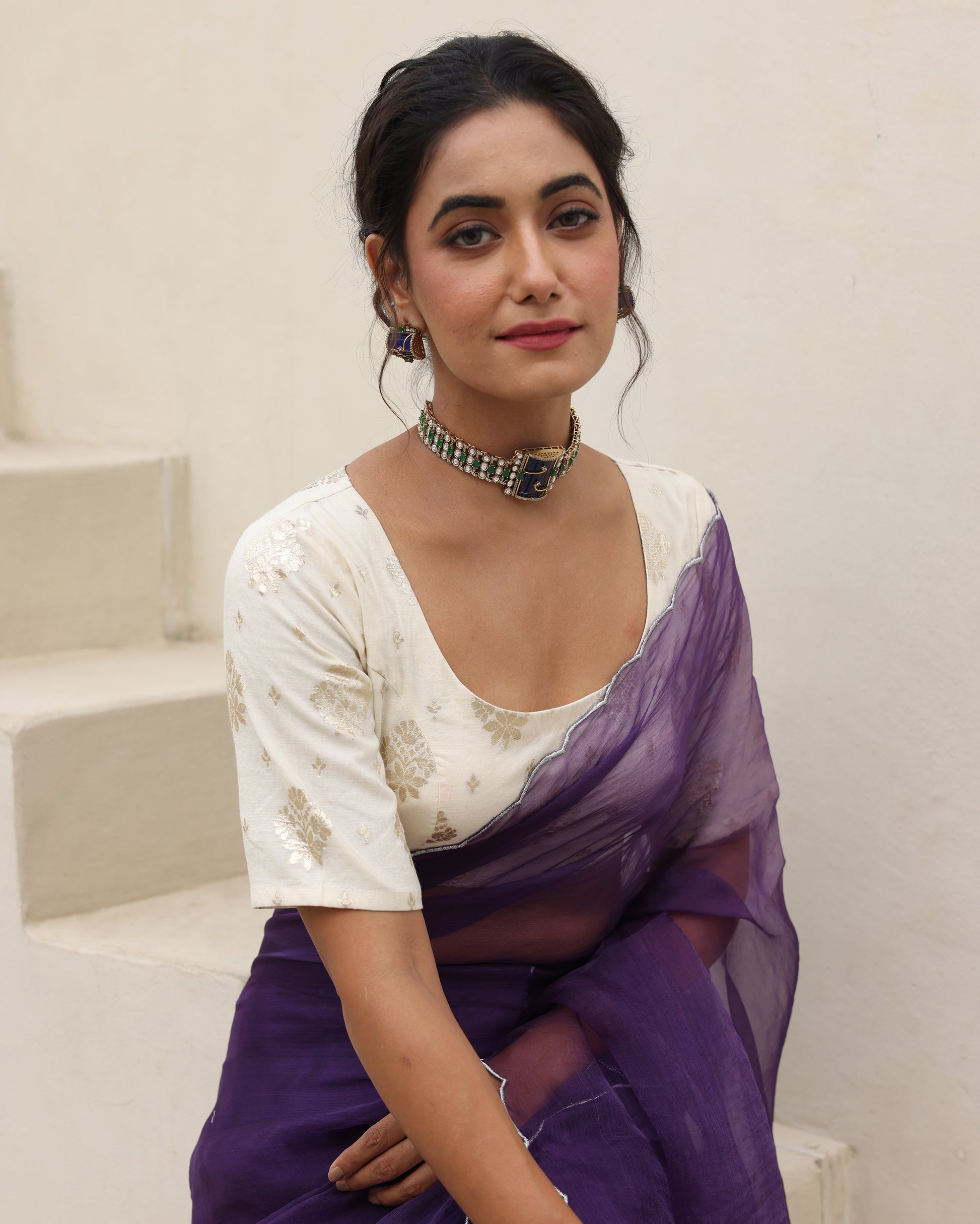 Noor White Jacquard Blouse My Store