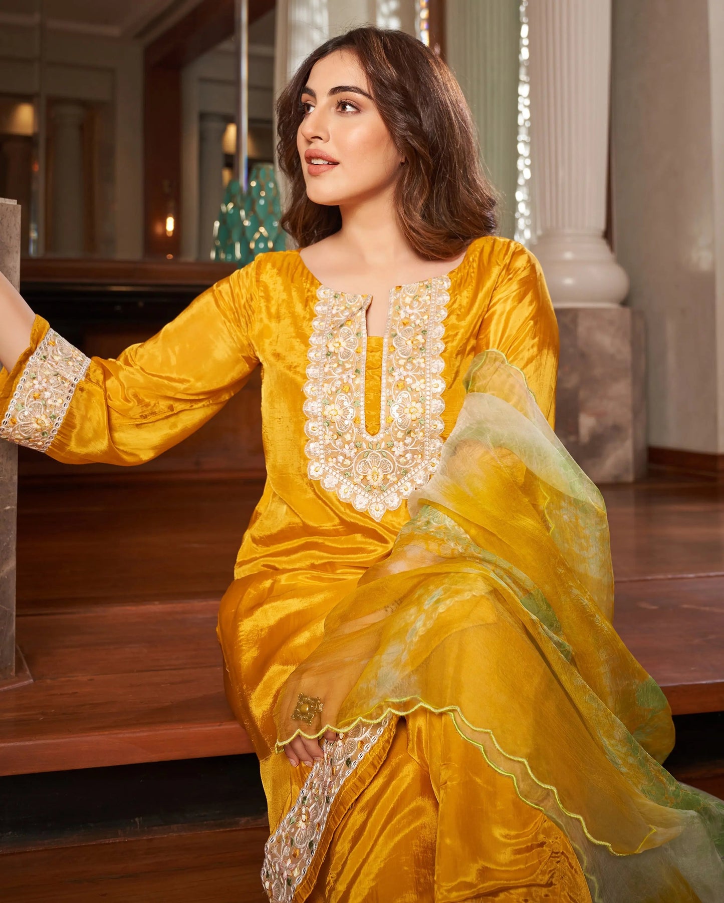 Seedit Yellow Solid Silk Suit Set My Store