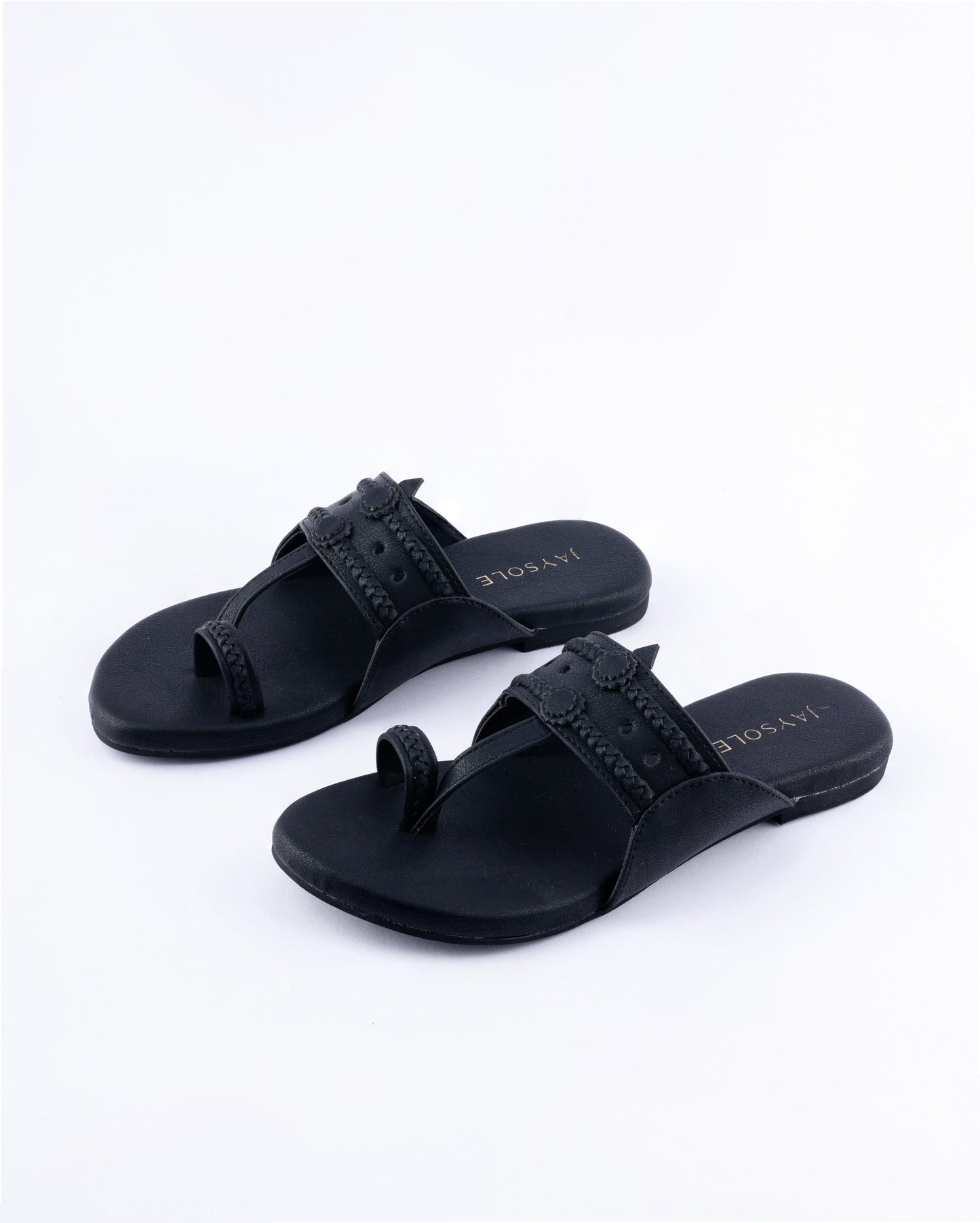Melanie Black Solid Kolha Flats My Store