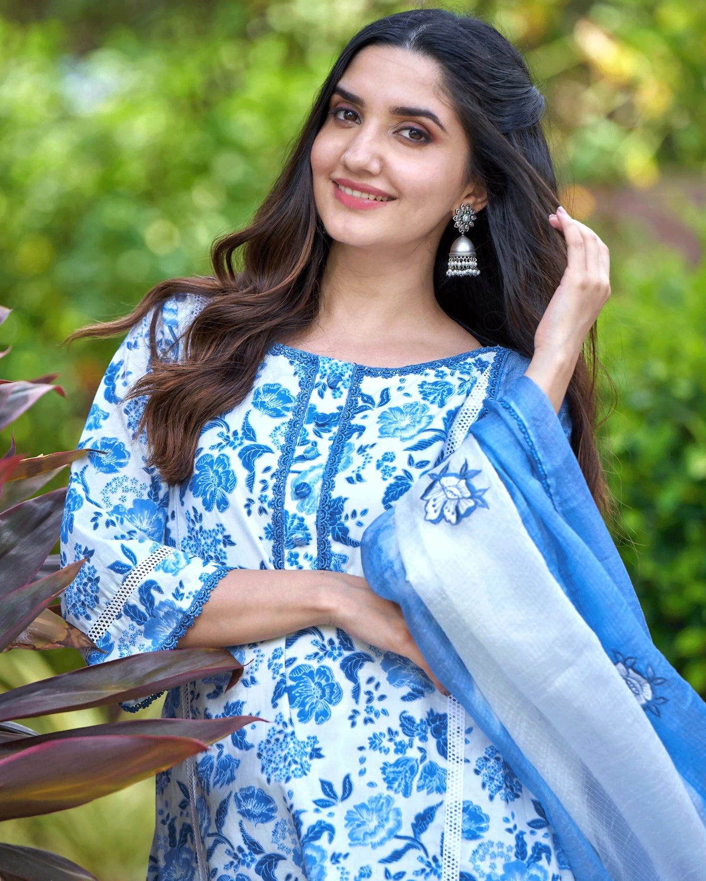 Fresh Blue Printed Cotton Suit Set My Store