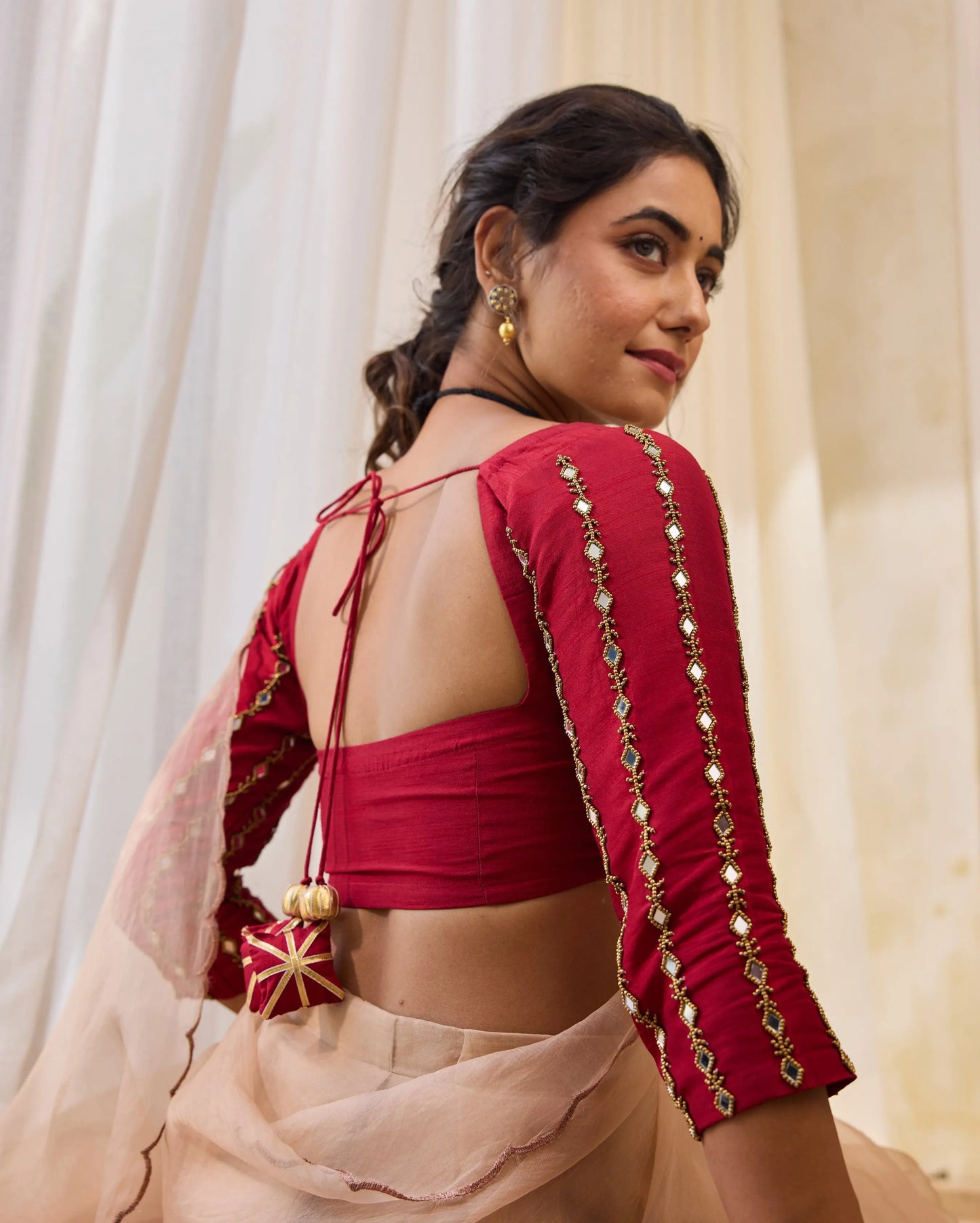 Desert Bloom Maroon Silk Embroidered Blouse My Store