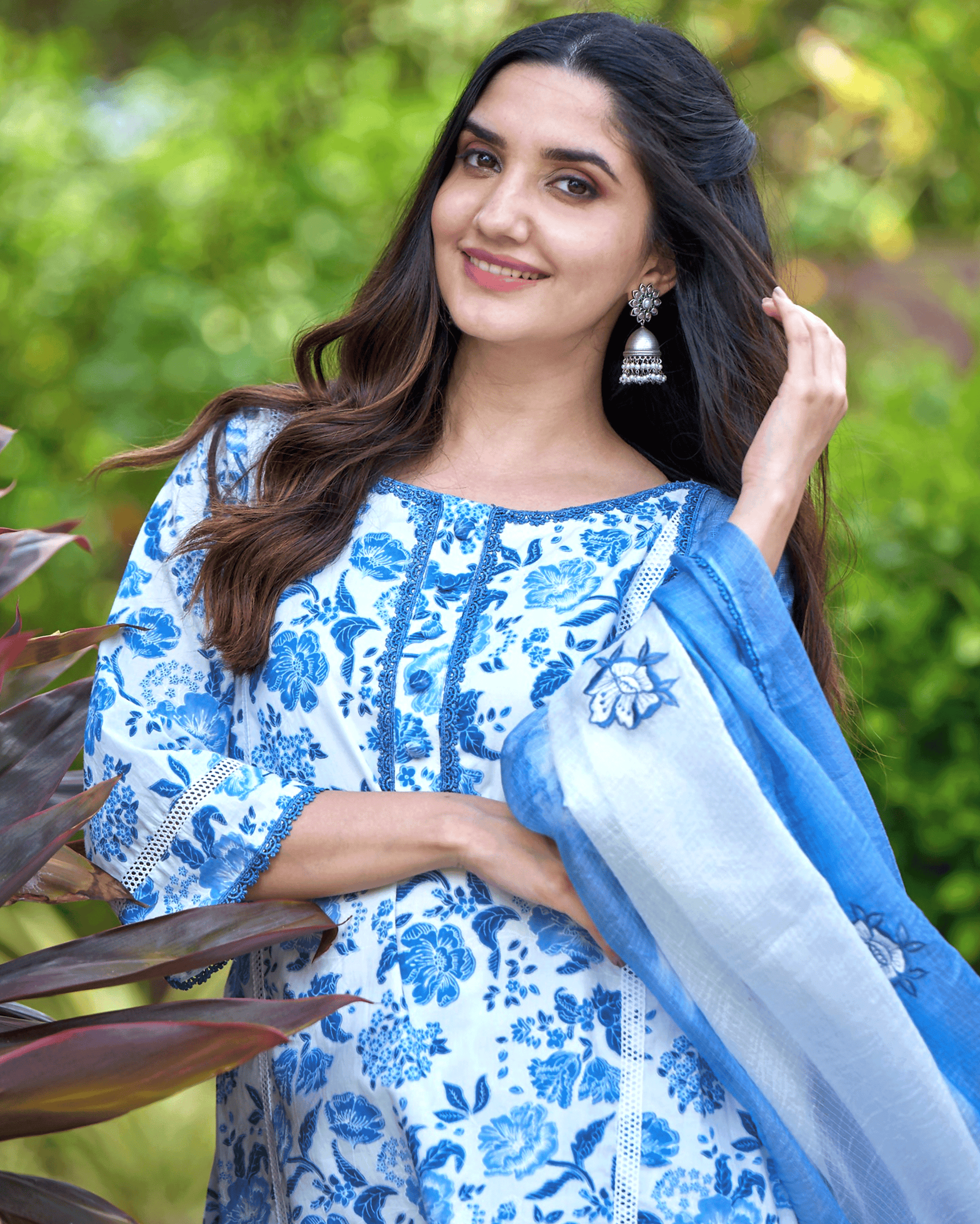 Fresh Blue Printed Cotton Suit Set My Store