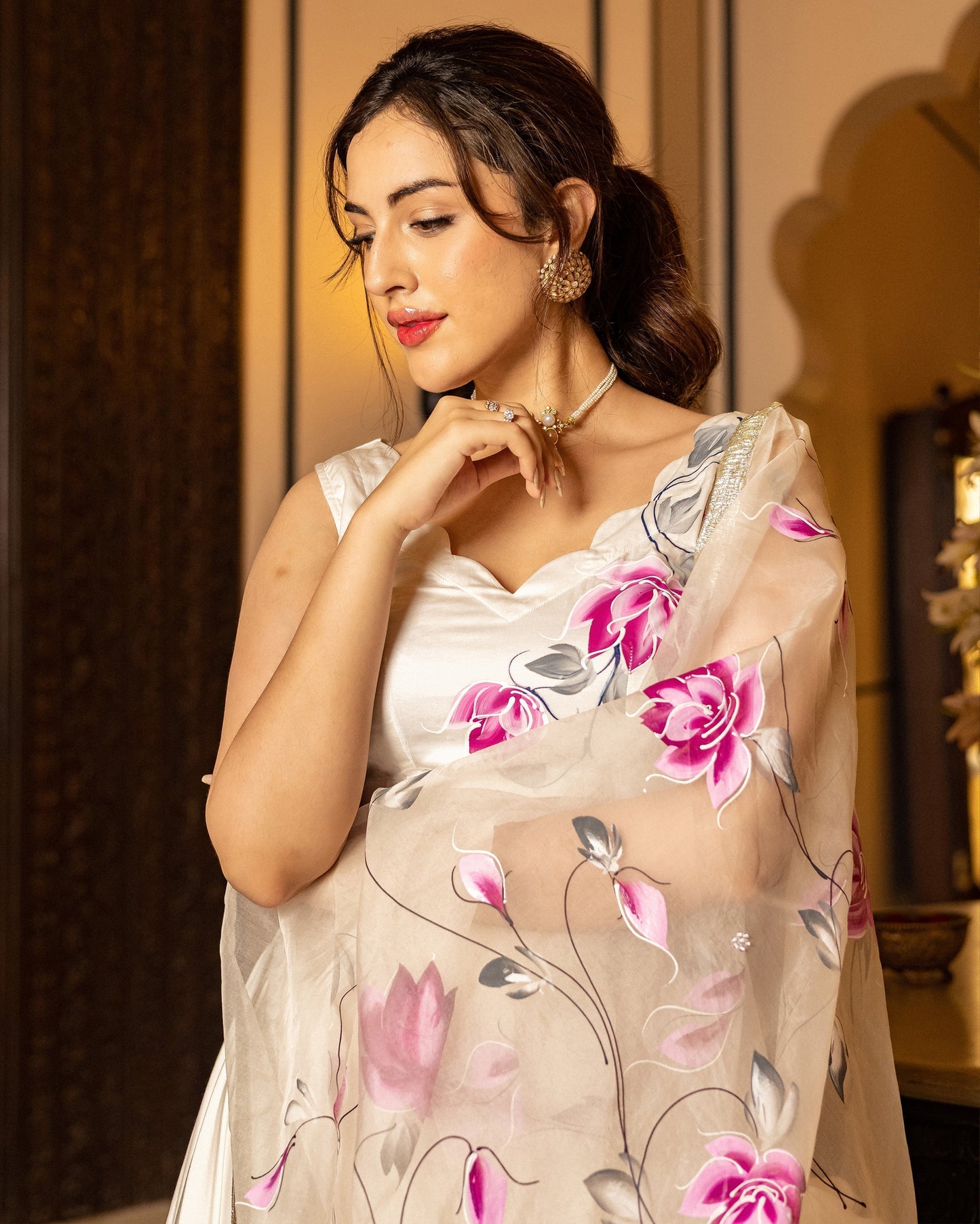 Sefid Handpainted Lehenga Set My Store