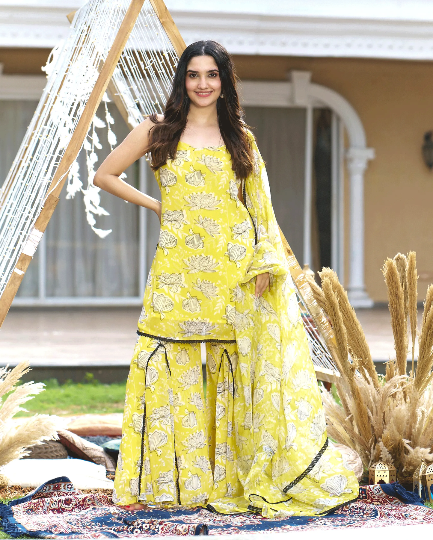 Emin Yellow Printed Georgette Sharara Set My Store