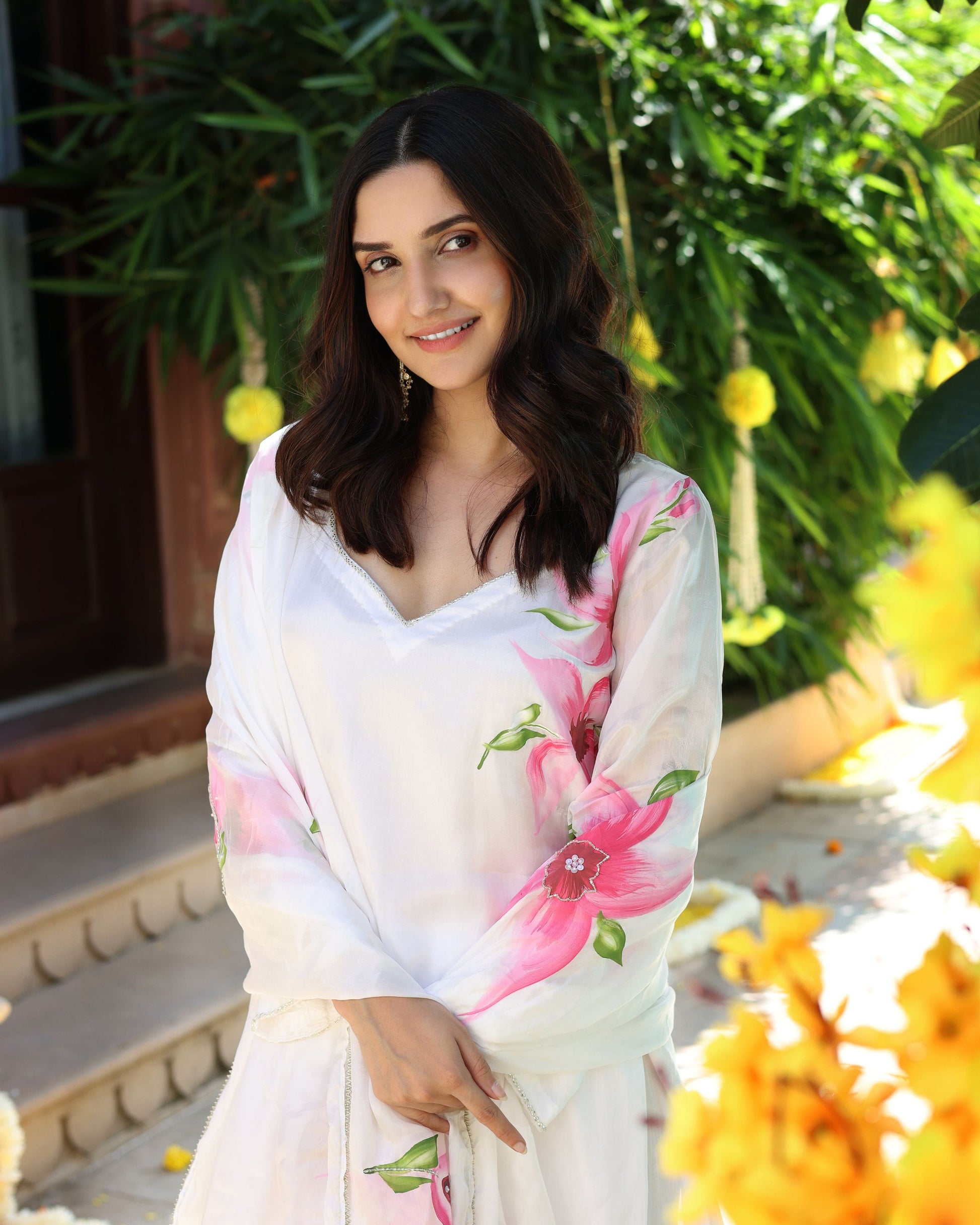 Vanilla Mist Handpainted Silk Suit Set Quick Cart