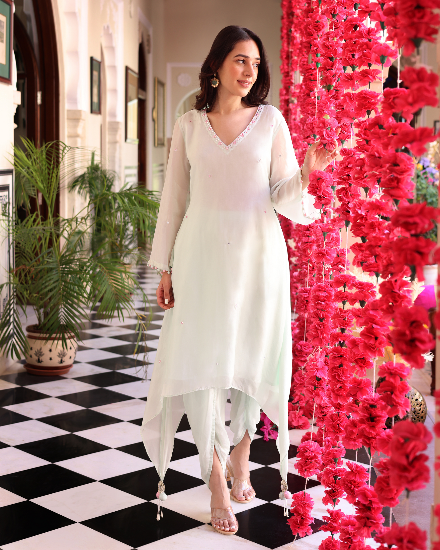 Feral Mint Green Hand Embroidered Silk Coord Set Quick Cart