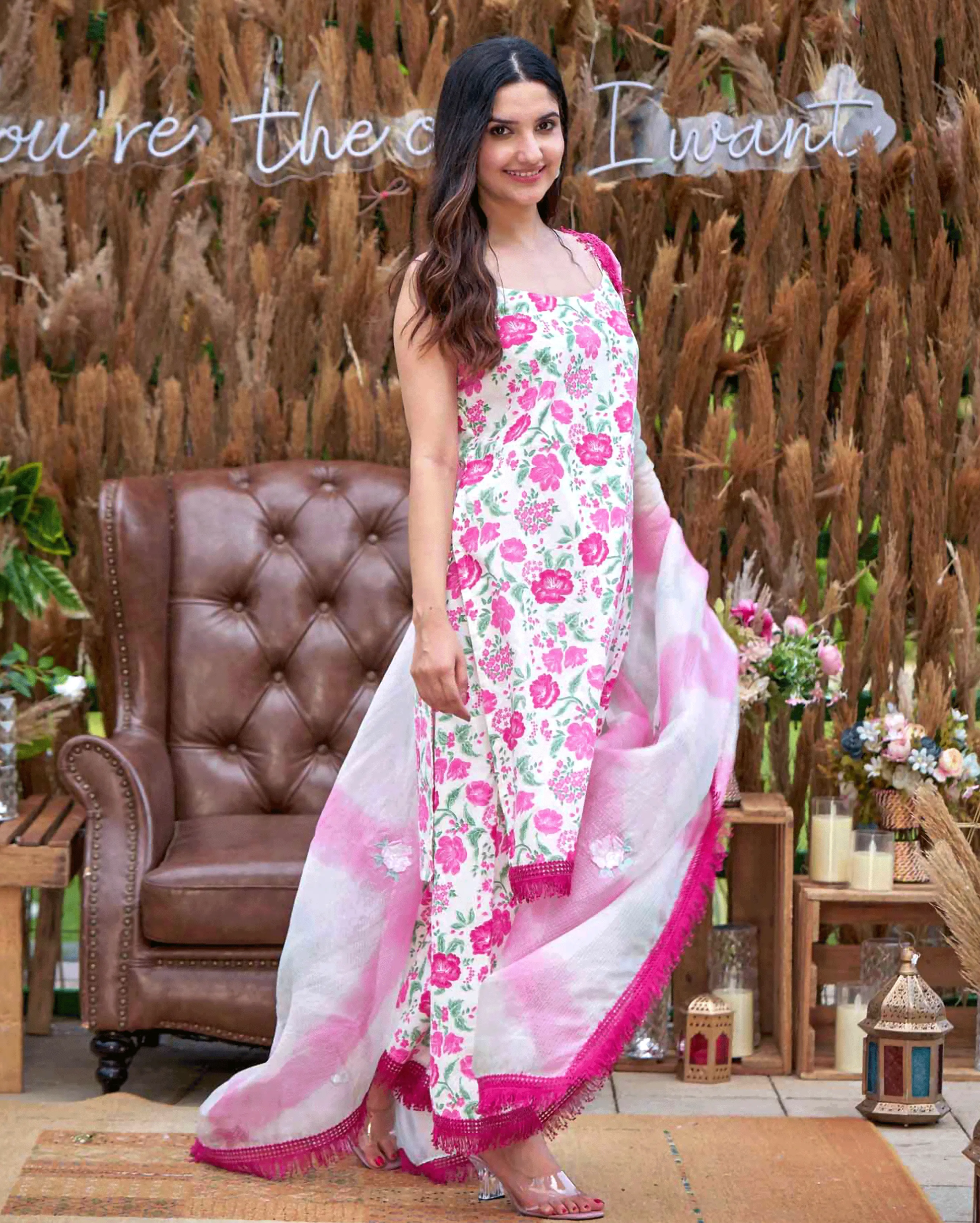 Carnation Pink Printed Cotton Suit Set My Store