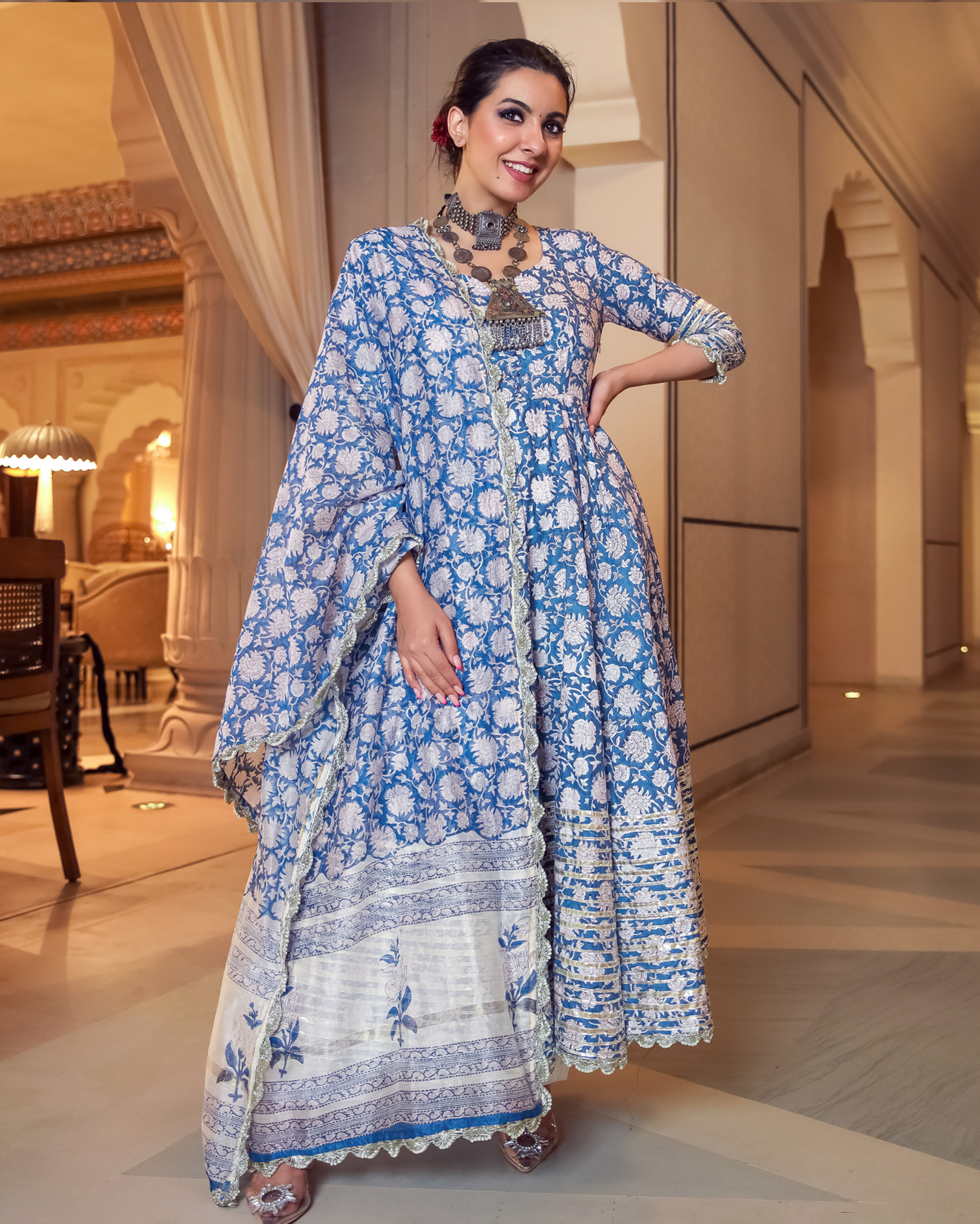 Tropical Sugar Handblock Gota Suit Set Quick Cart