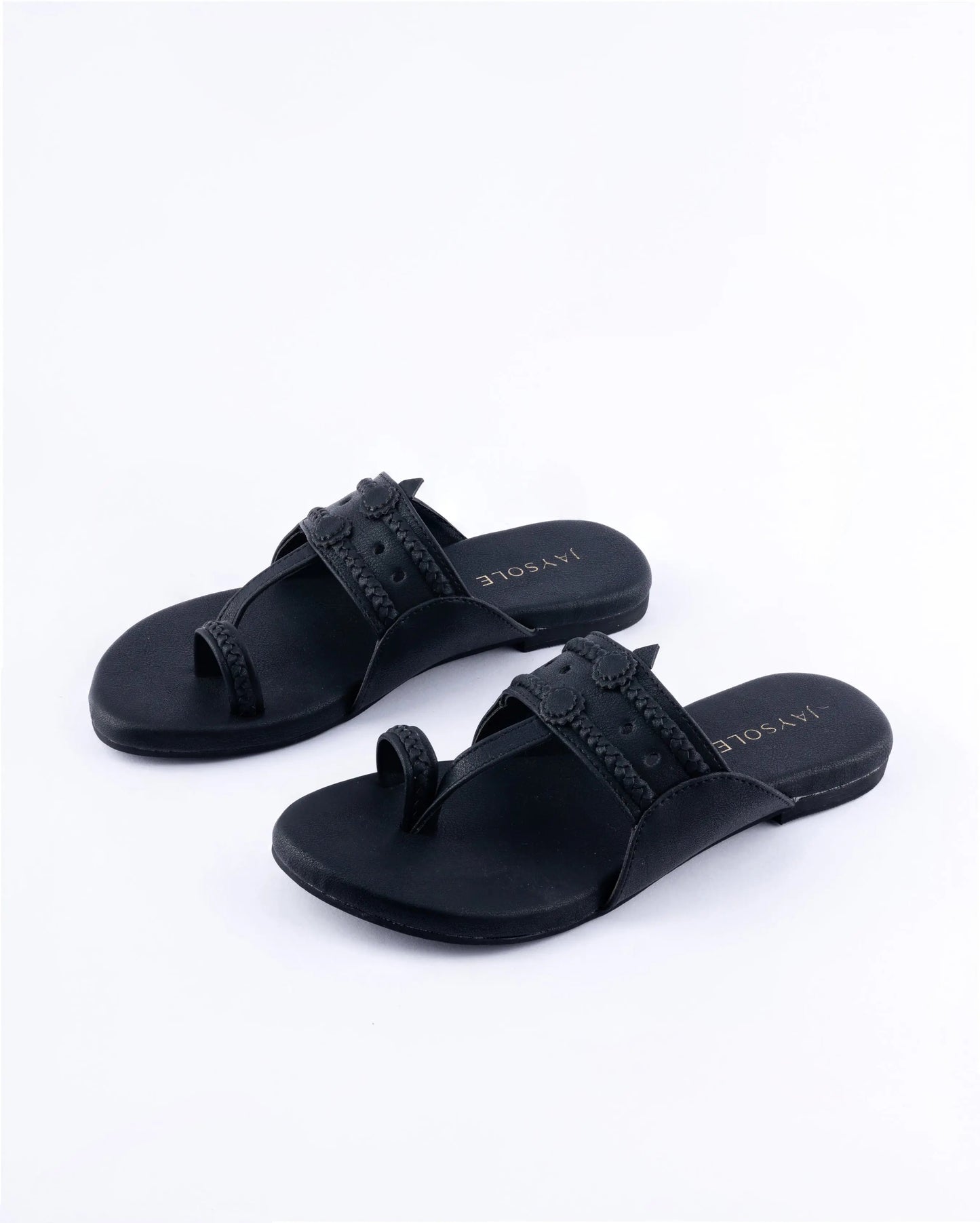 Melanie Black Solid Kolha Flats My Store