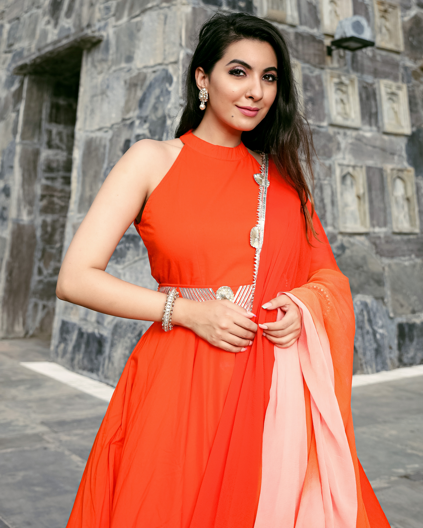 Orange Muse Leheriya Gota Suit Set Quick Cart