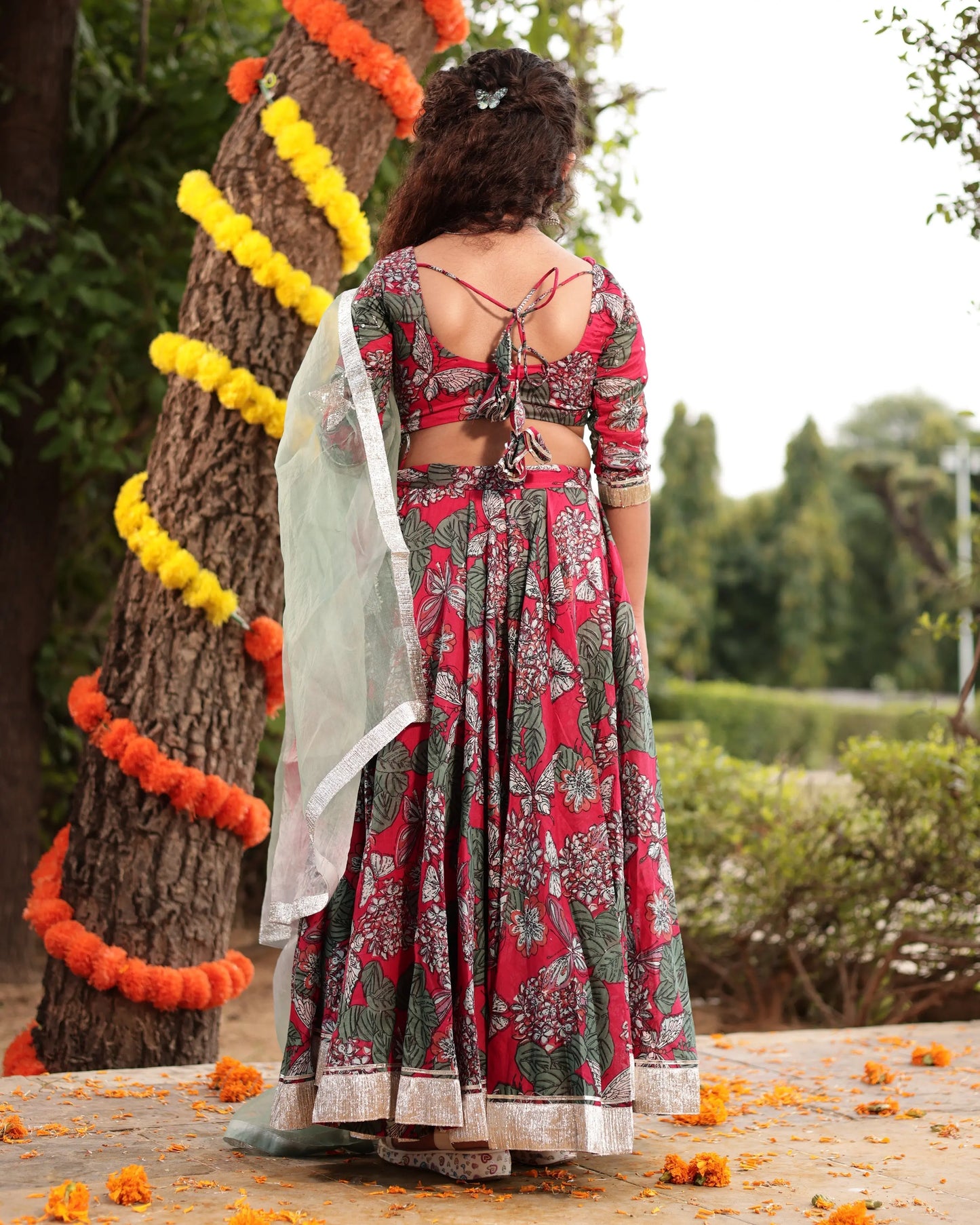 Frolic Red Printed Chanderi Lehenga Set My Store