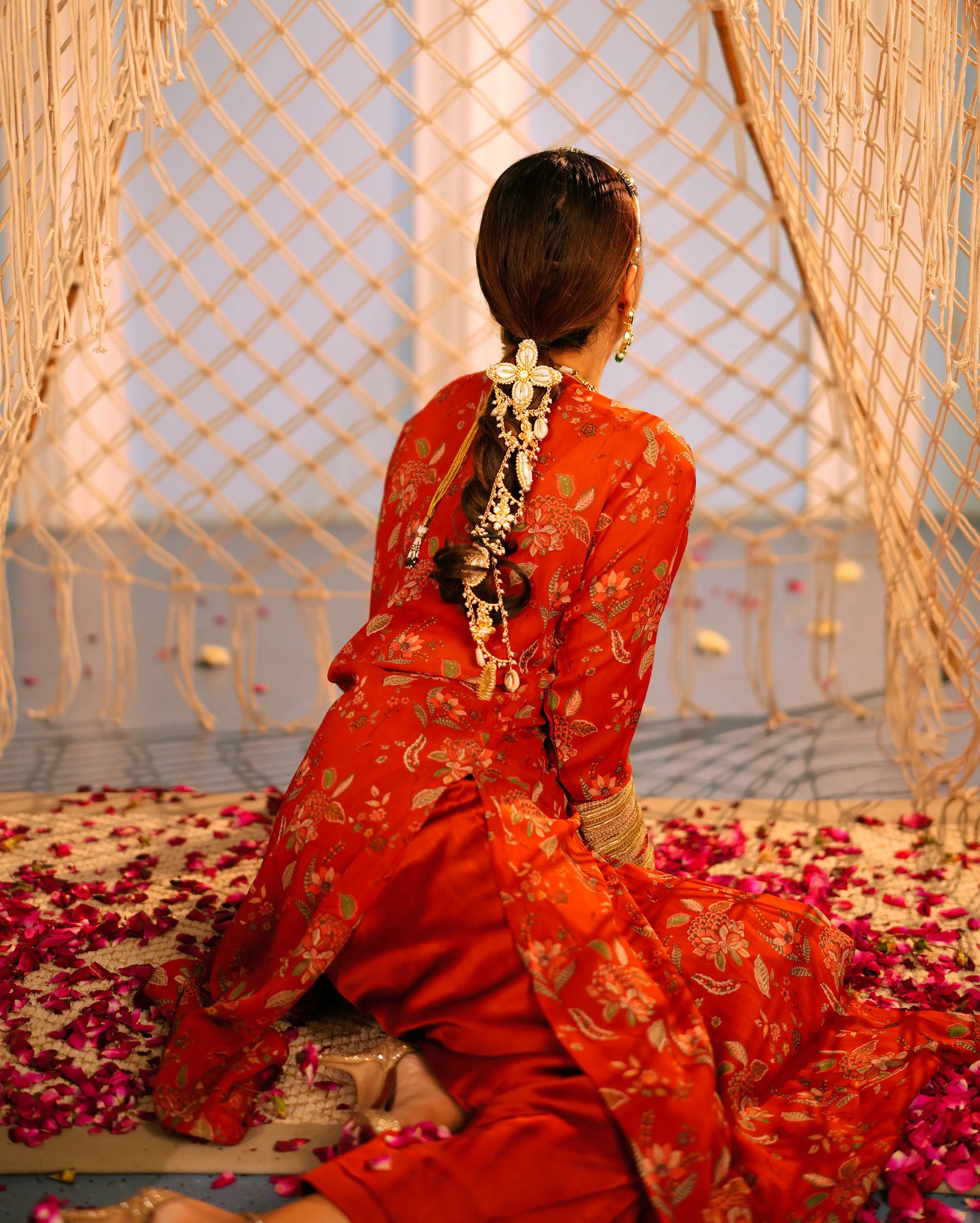 Veda Orange Printed Georgette Kurta Set My Store