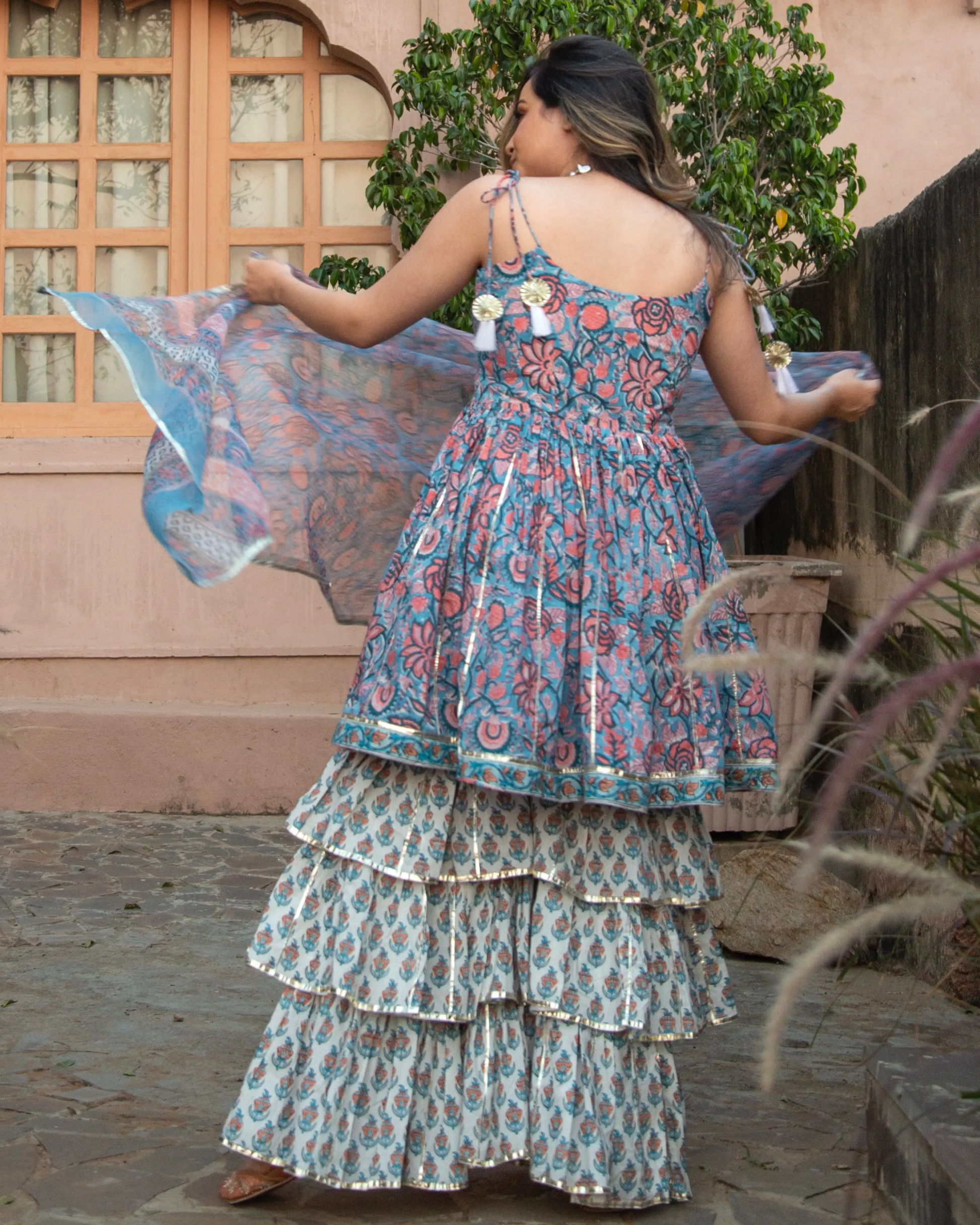 BLUE HEAVEN HANDBLOCK SHARARA SET My Store