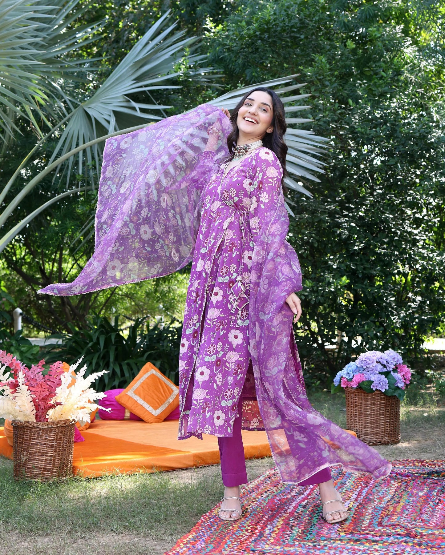 Iris Bloom Purple Printed Georgette Suit Set My Store