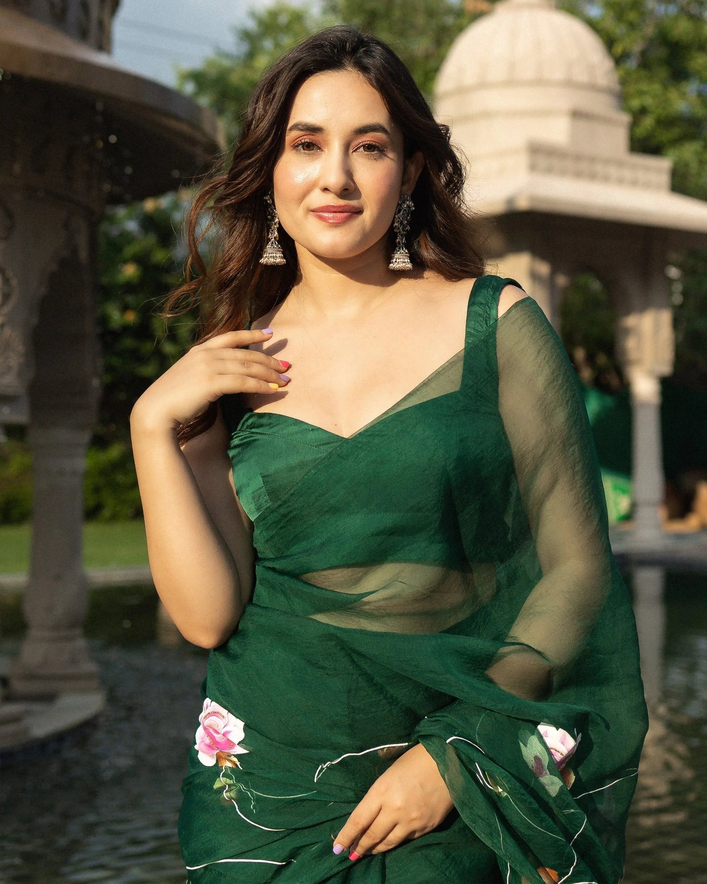 Vilaval Handpainted Organza Saree My Store