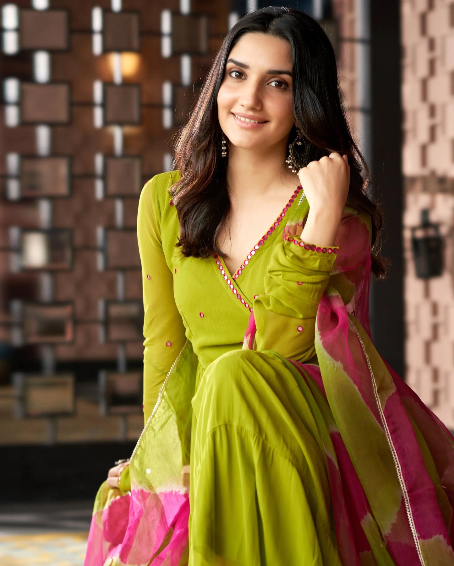 Leela Neon Green Embroidered Georgette Suit Set My Store