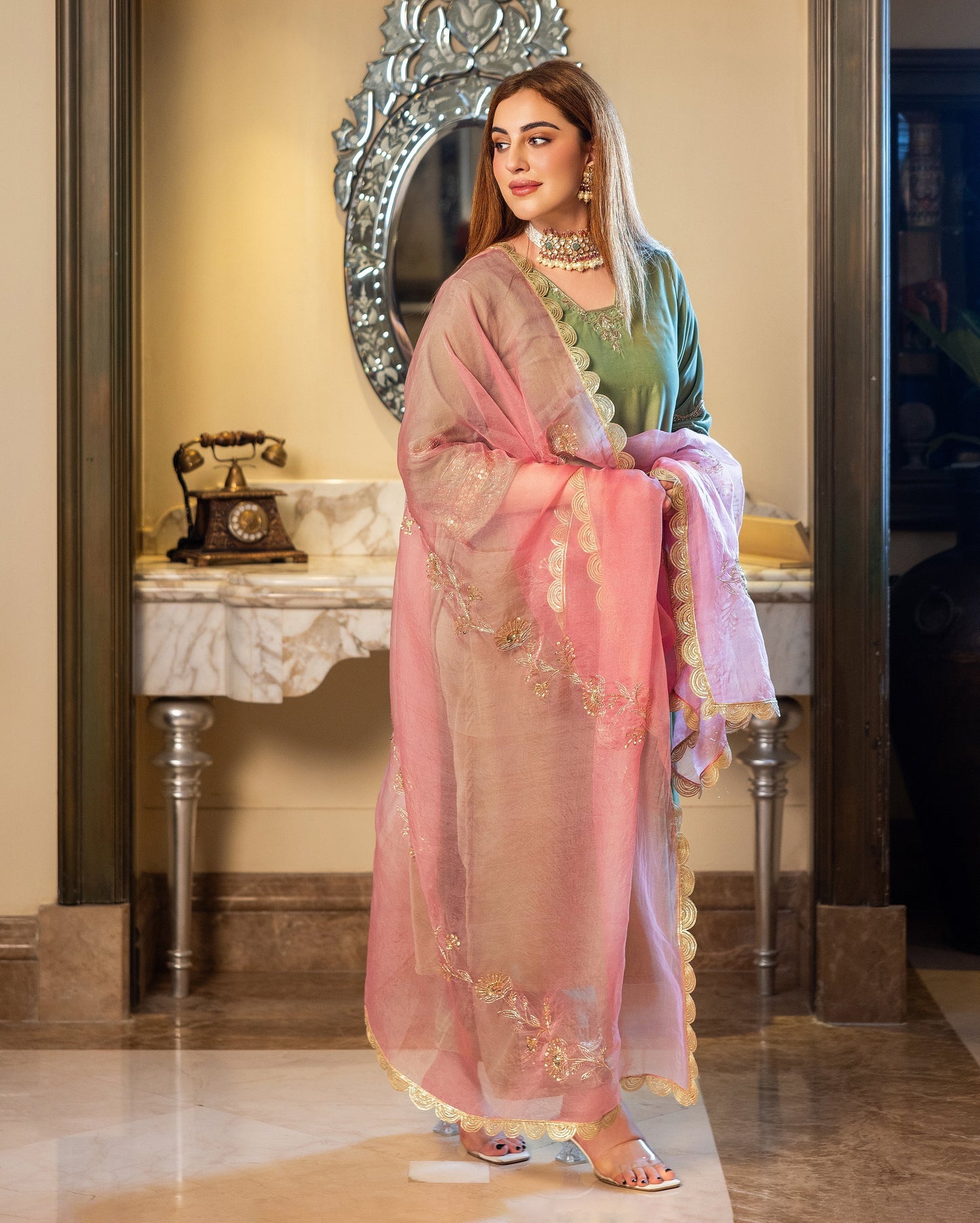 Taskin Sage Embroidered Velvet Suit Set My Store