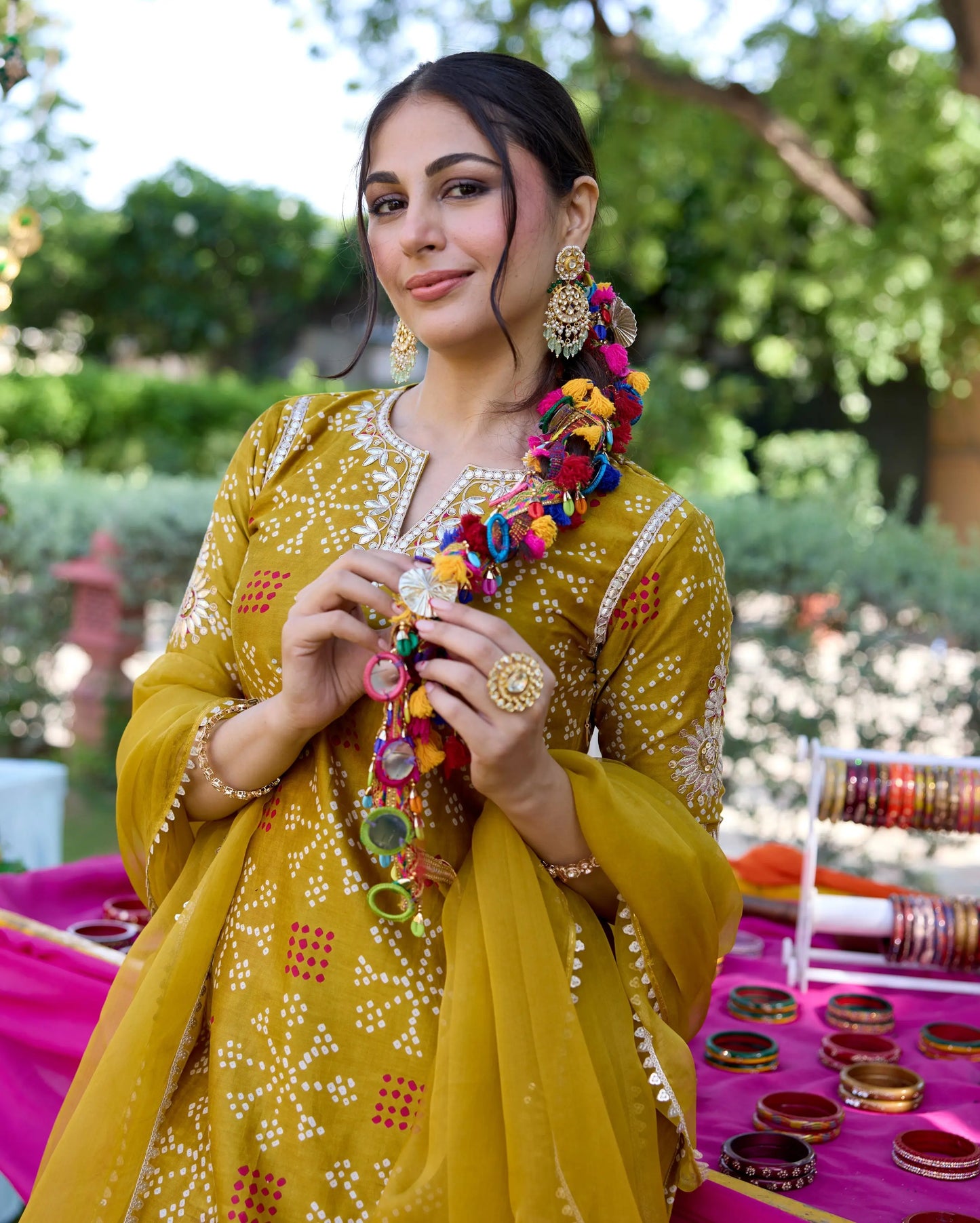 Naqsh Mustard Bandhani Chanderi Sharara Set