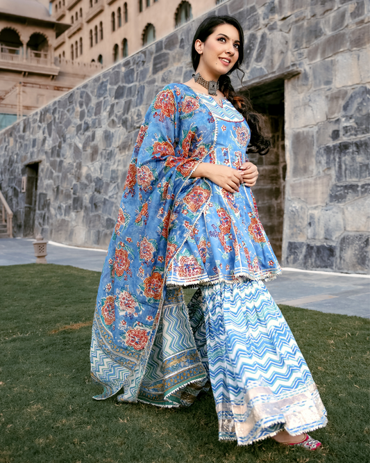 Rain Flower Handblock Gota Sharara Set My Store