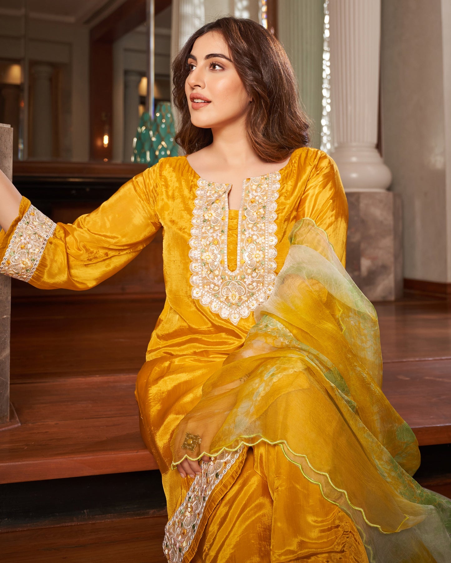 Seedit Yellow Solid Silk Suit Set Quick Cart