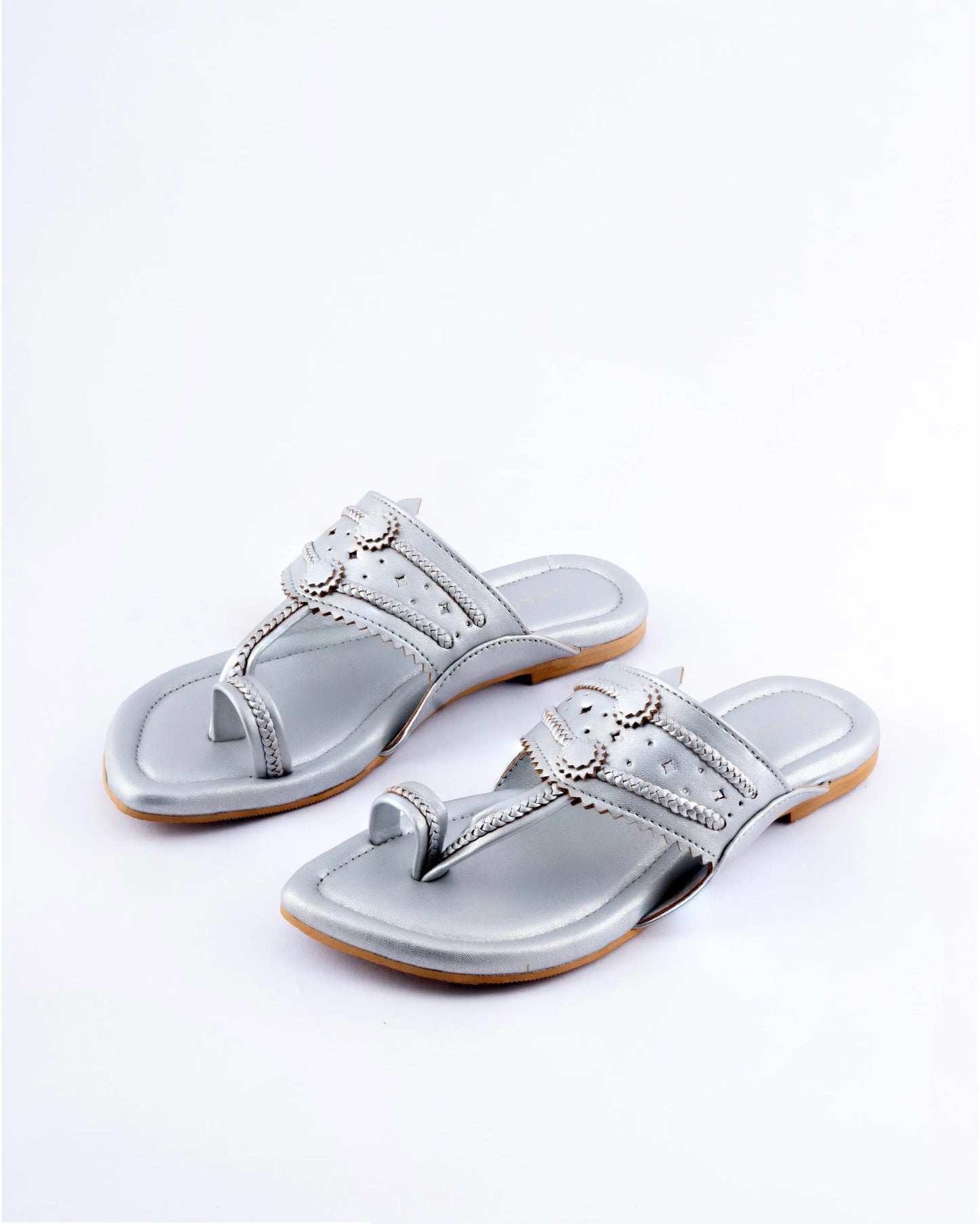 Silver Solid Kolha Flats My Store