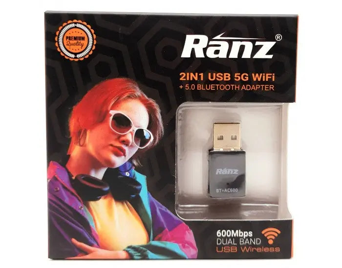 Ranz 2-in-1 USB WiFi Adapter 5G + Bluetooth 5.0 – 600 Mbps Dual Band Wireless Adapter for PC and Laptop