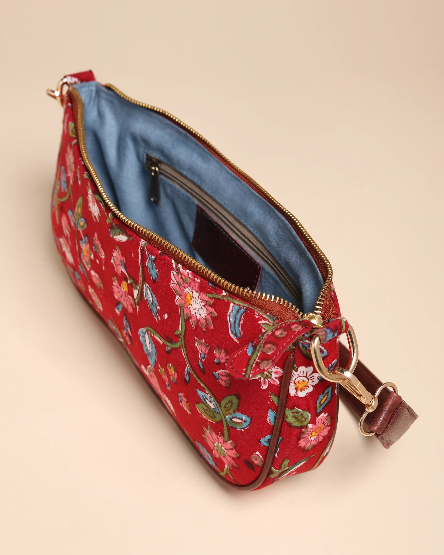 Imperial Red Cotton Blockprinted Mini Baguette Bag My Store