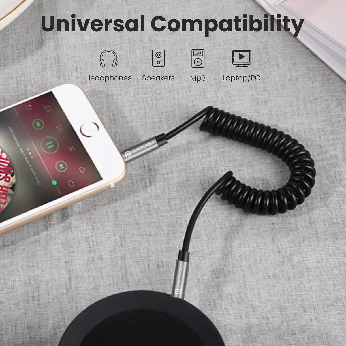 Portronics Konnect Aux 6 1.5 meter Long Spiral AUX Cable Black