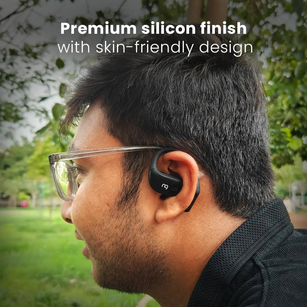 NG EarSafe OpenBuds Wireless Open Ear Earbuds with Hook Design Quad Mic ENC for Clear Calls  12x17mm Drivers  Premium Silicone Finish