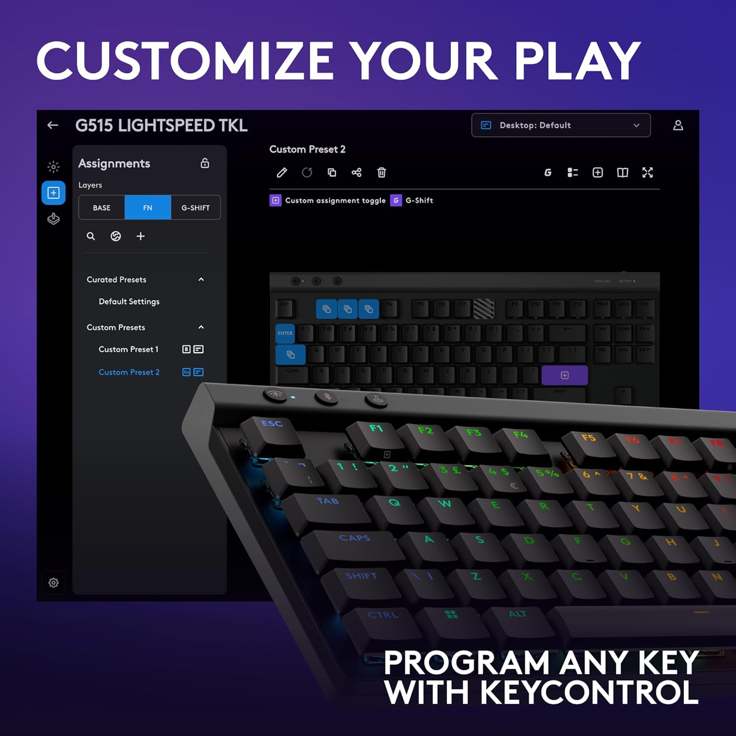 Logitech G515 Lightspeed TKL Low Profile Wireless Gaming Keyboard, LIGHTSYNC RGB, Thin Tenkeyless Design