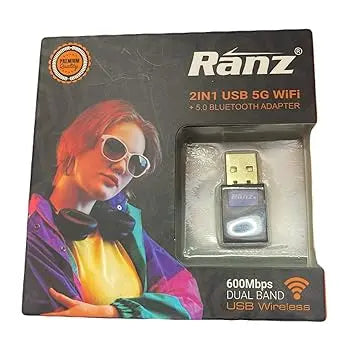 Ranz 2-in-1 USB WiFi Adapter 5G + Bluetooth 5.0 – 600 Mbps Dual Band Wireless Adapter for PC and Laptop