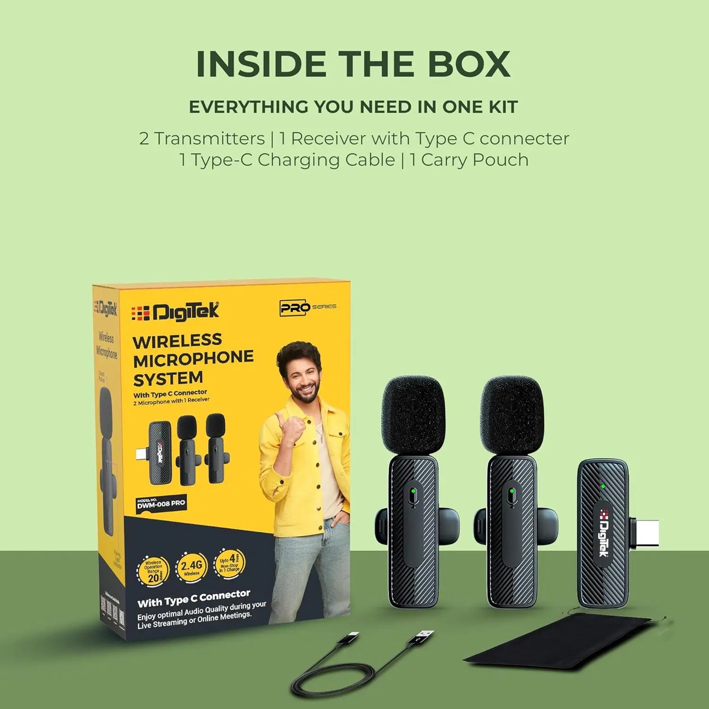 Digitek DWM-008 PRO Wireless Microphone & Receiver with Type-C Connector